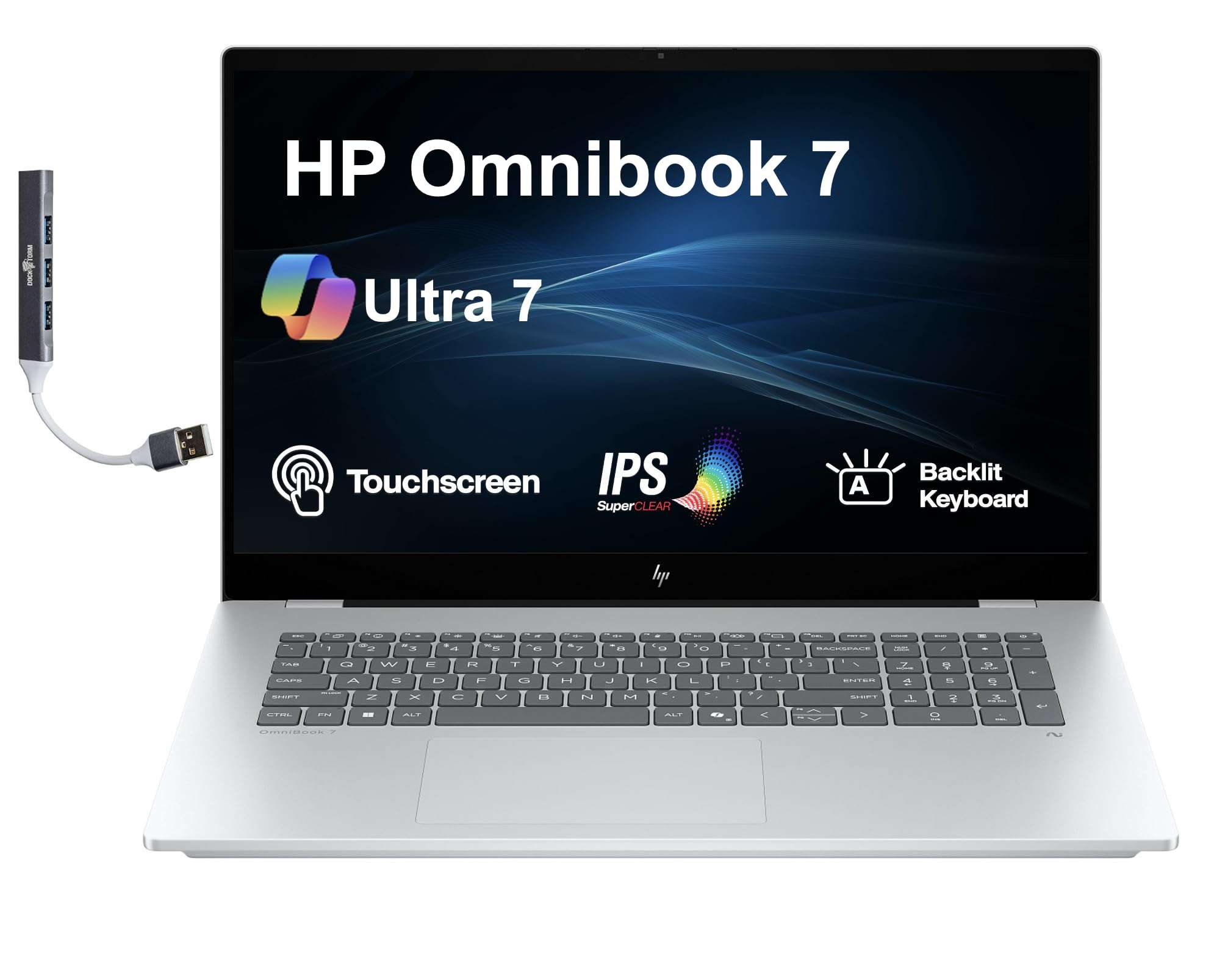 HP Omnibook 7 AI Powered Laptop 17.3" Touchscreen IPS FHD Display (Intel Ultra 7-258V, 32GB LPDDR5X, 4TB PCIe SSD, Intel Arc 140V, Thunderbolt 4, Backlit KB, Win 11 Pro) w/Dockztorm Hub 1