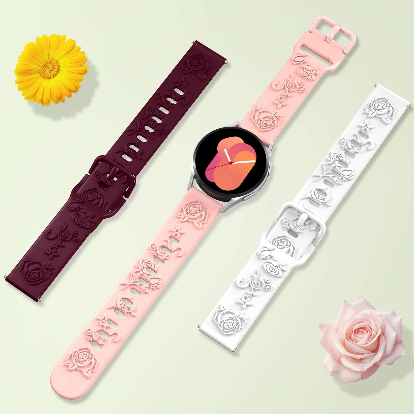 kitway Flower Watch Bands Compatible for Samsung Galaxy Watch 3 Band 45mm/ Gear S3 Frontier & Classic Bands/Galaxy Watch 1 46mm,22 mm Watch Band for Women Sports Straps Breathable 5