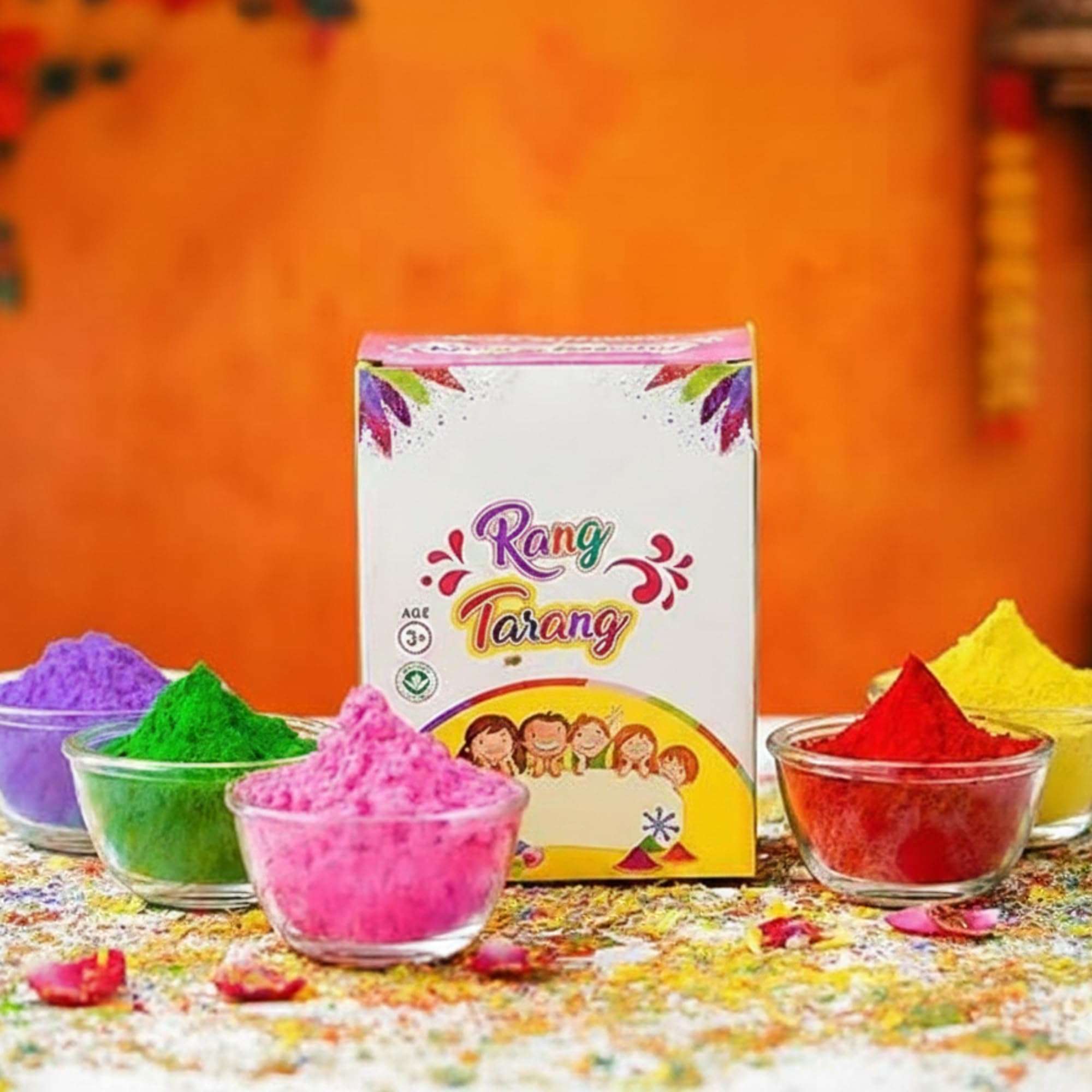 eCraftIndia Rang Tarang Holi Colours Packe of 5 (80g Each) | Holi Colours for Kids Family Men Women | Natural Holi Colour Organic | Holi Decoration Items | Holi Gulal | Holi Gift Hampers Box 1