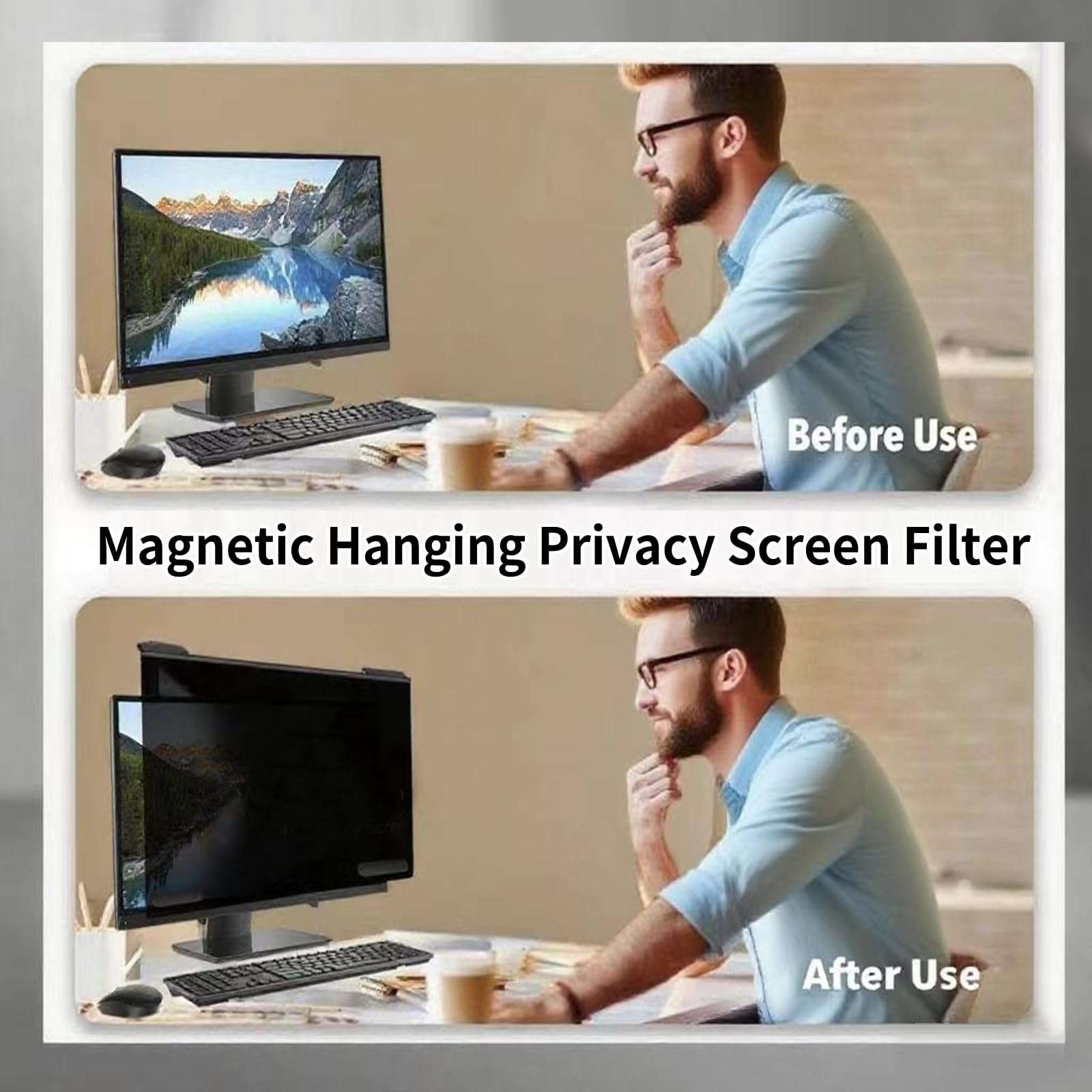 Magnetic Privacy Screen for 27 Inch Monitor, 16:9 Aspect Ratio Computer Polycarbonate Anti Spy Filter, Aluminum Alloy Frame Anti-Glare Blue Light Shield, Removable Anti-Peeping Screen Protector for Desktop PC & Monitor 3