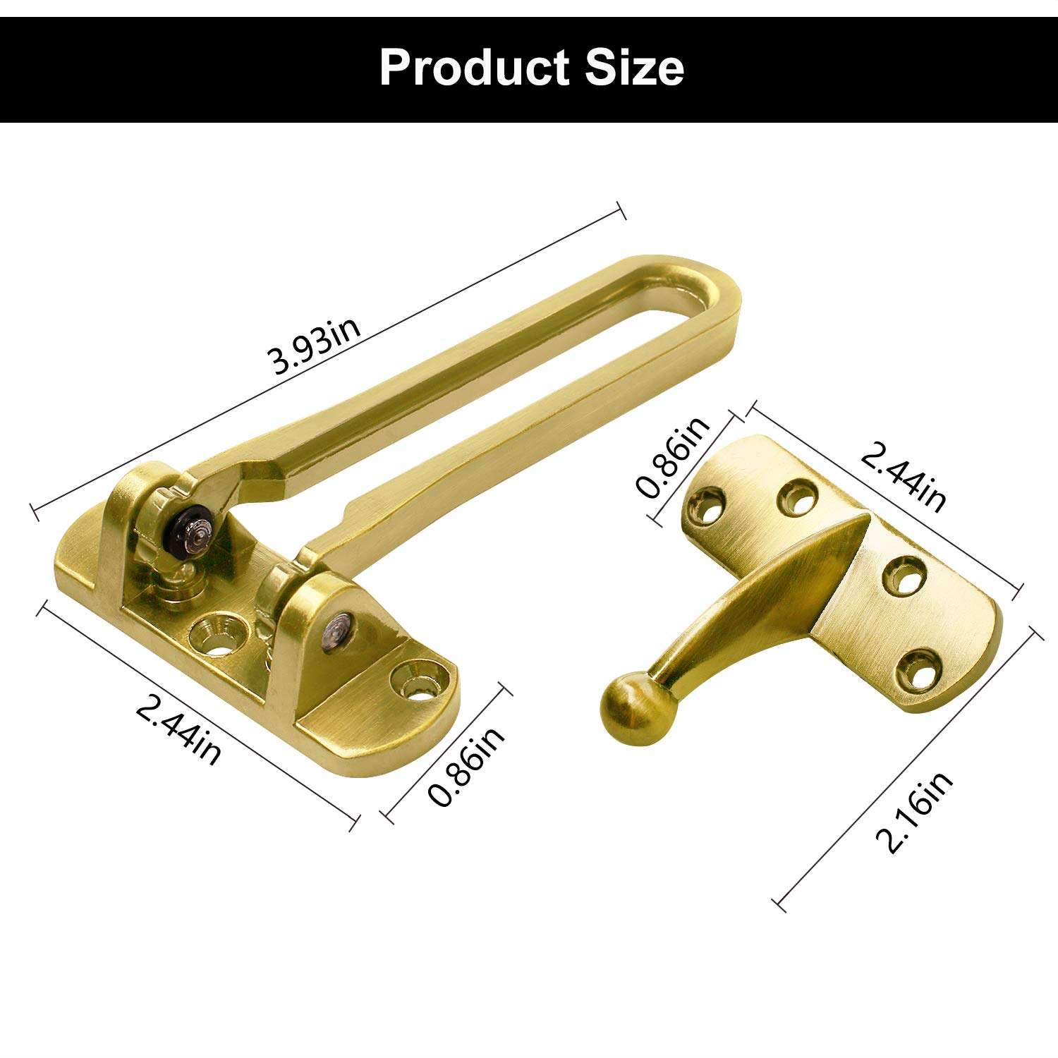 SAISN Door Reinforcement Lock Latch Swing Bar Lock for Home Security Front Door Locks for Kids Thicken Solid Aluminium Alloy (Gold) 4