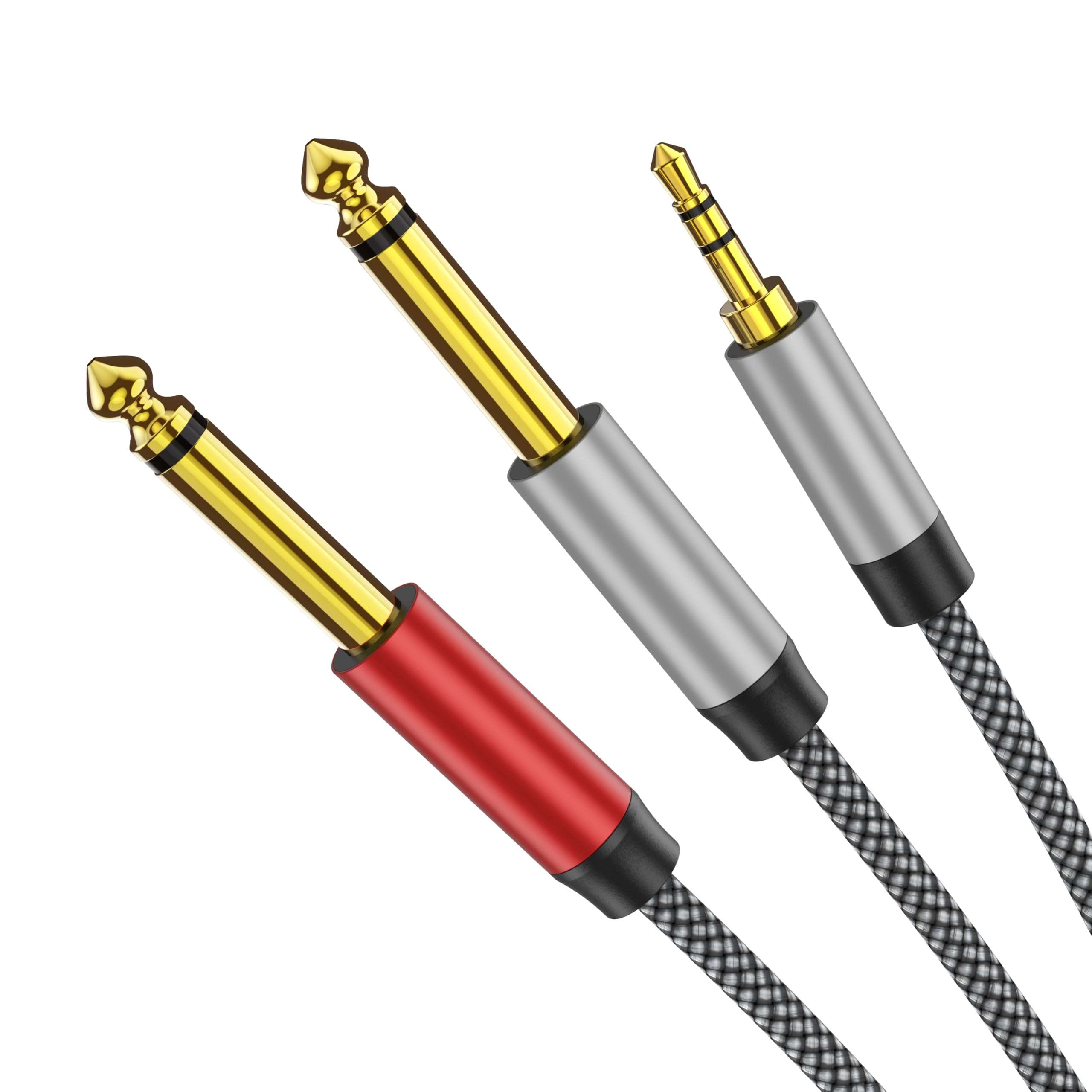 PPTVC 3.5mm 1/8" TRS Male to 2X 6.35mm 1/4" TS 25ft,Male Mono Stereo Y-Cable Splitter Compatible for Home Stereo Systems, Laptop,Amplifier, Mixer Audio Recorder，MP3, etc 1