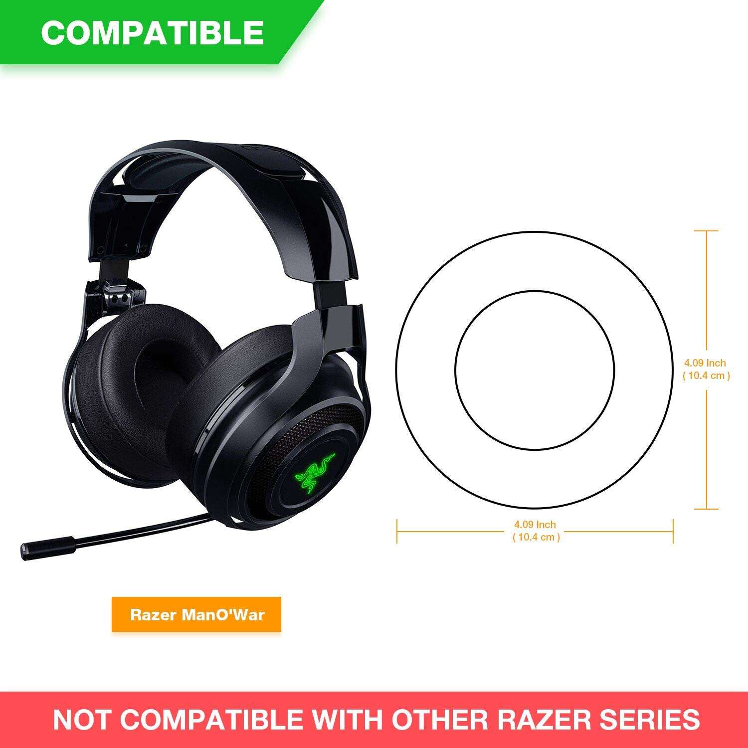 ManO'War Earpads, JARMOR Replacement Memory Foam Ear Cushion Kit Pad Cover for Razer Razer ManO'War Headphone ONLY (Black) 2