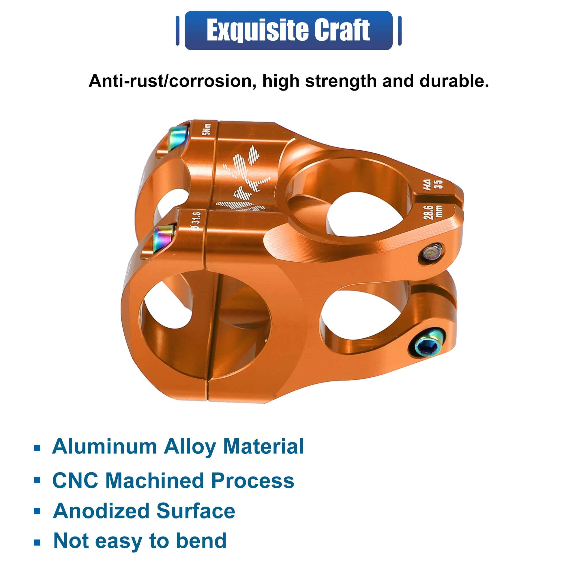 X AUTOHAUX CNC Aluminum Alloy 35mm Mountain Bike Stem for Most Bicycle Road Bike Mountain Bike Cycling Handlebar Accessories Orange for 1-1/8 Steer Tube 31.8mm Handlebar 6