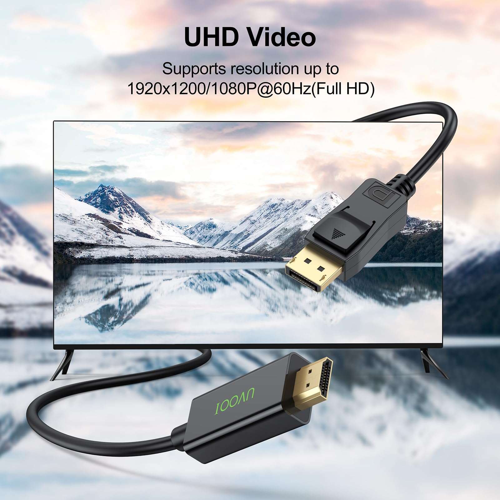 UVOOI DisplayPort (DP) to HDMI Cable 6 Feet 2-Pack, Display Port to HDMI Cable 6FT Male to Male Adapter 1080P@60Hz Support Video and Audio - Gold-Plated 2