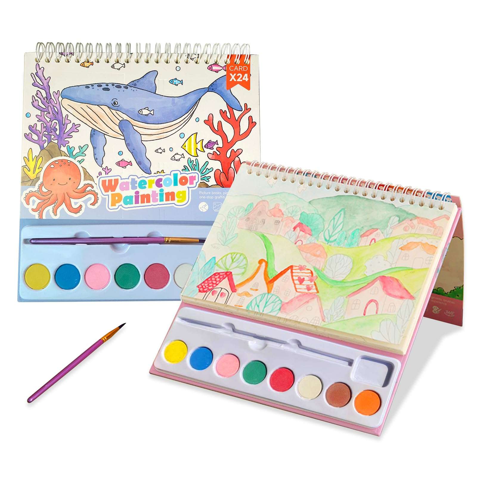 Cavnewt Watercolor Coloring Books for Kids Ages 4-8, Mess Free Watercolor Painting Book, Paint with Water Books for Toddlers, Travel Activities Arts Party Favors Birthday Gifts for Kids Girls & Boys 1