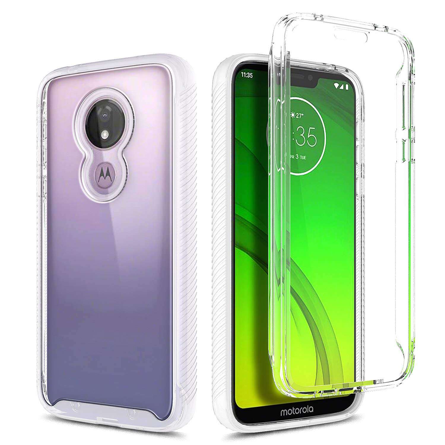 E-Began Moto G7 Power Case with Built-in Screen Protector, Motorola Moto G7 Supra/Moto G7 Optimo Maxx (XT1955DL), Full-Body Protective Rugged Bumper Cover, Transparent Clear Back Durable Case -Matte 2