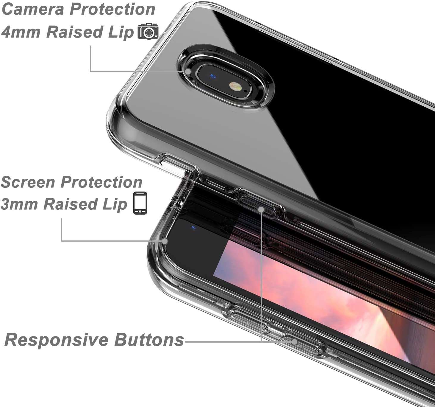 MagiDeal Galaxy J3 2018,J3V 3rd Gen,J3 Star,J3 Orbit,J3 Achieve,J3V 2018 Case, [2 in 1 Series] Hybrid Shockproof Drop Protective Impact Rugged Heavy Duty Dual Layer Armor Phone Case Clear 4