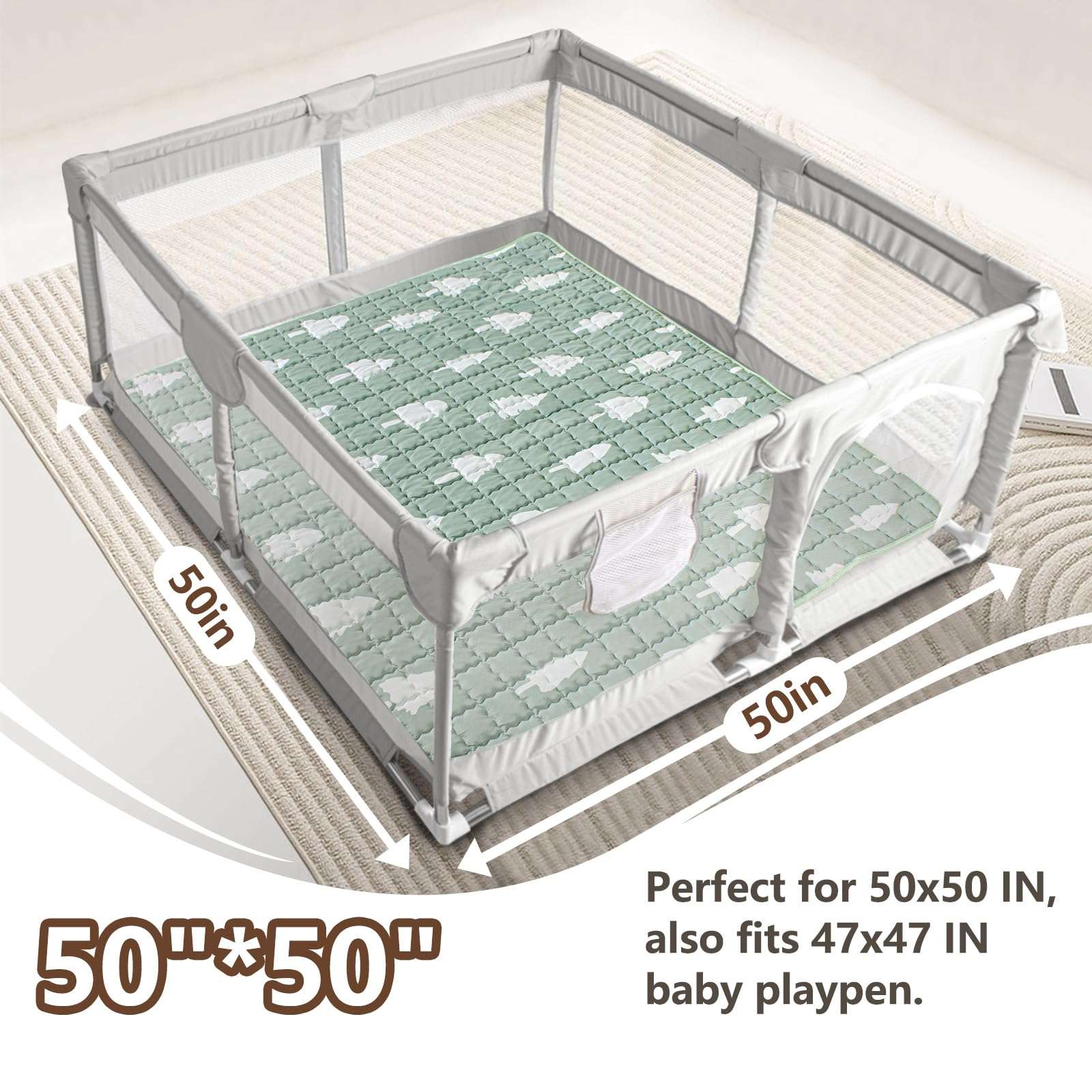 Beavtaens Baby Play Mat, 50x50 Playpen Mat with Super Soft Touch, Activity Mat with Upgraded Anti-Slip Bottom, Machine Washable Crawling Mat for Floor & Picnic(Trees) 3