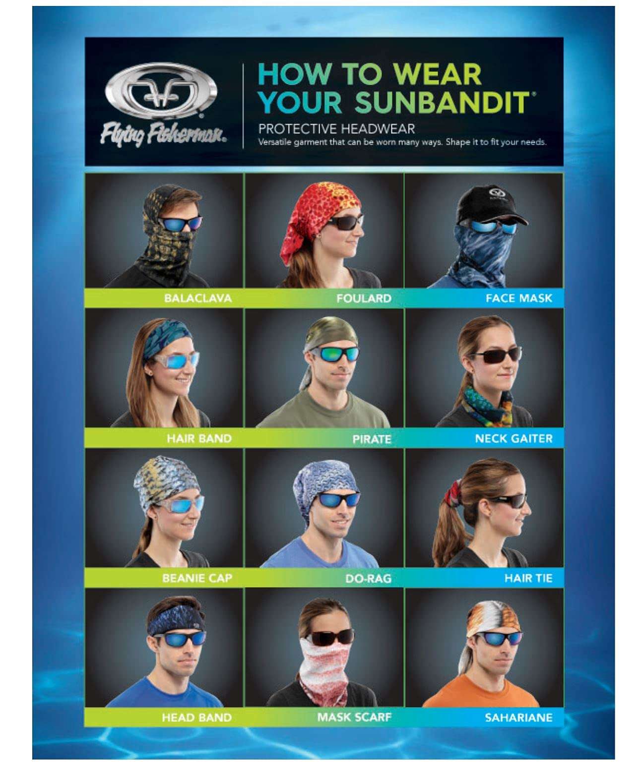 Flying Fisherman SunBandit Multifunctional Headwear Bandana, UV Protective Face Mask and Neck Gaiter, 12 Ways to Wear, Tarpon Camo 4