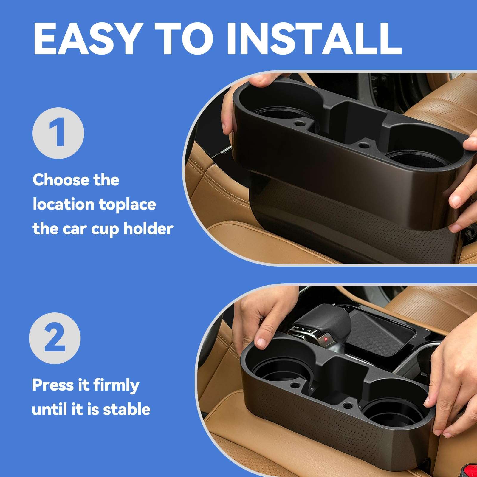 AULESSE 2PCS Seat Wedge Cup Holder for Car, Seat Gap Filler Cup Organizer Storage Box with Coaster(Black) 6