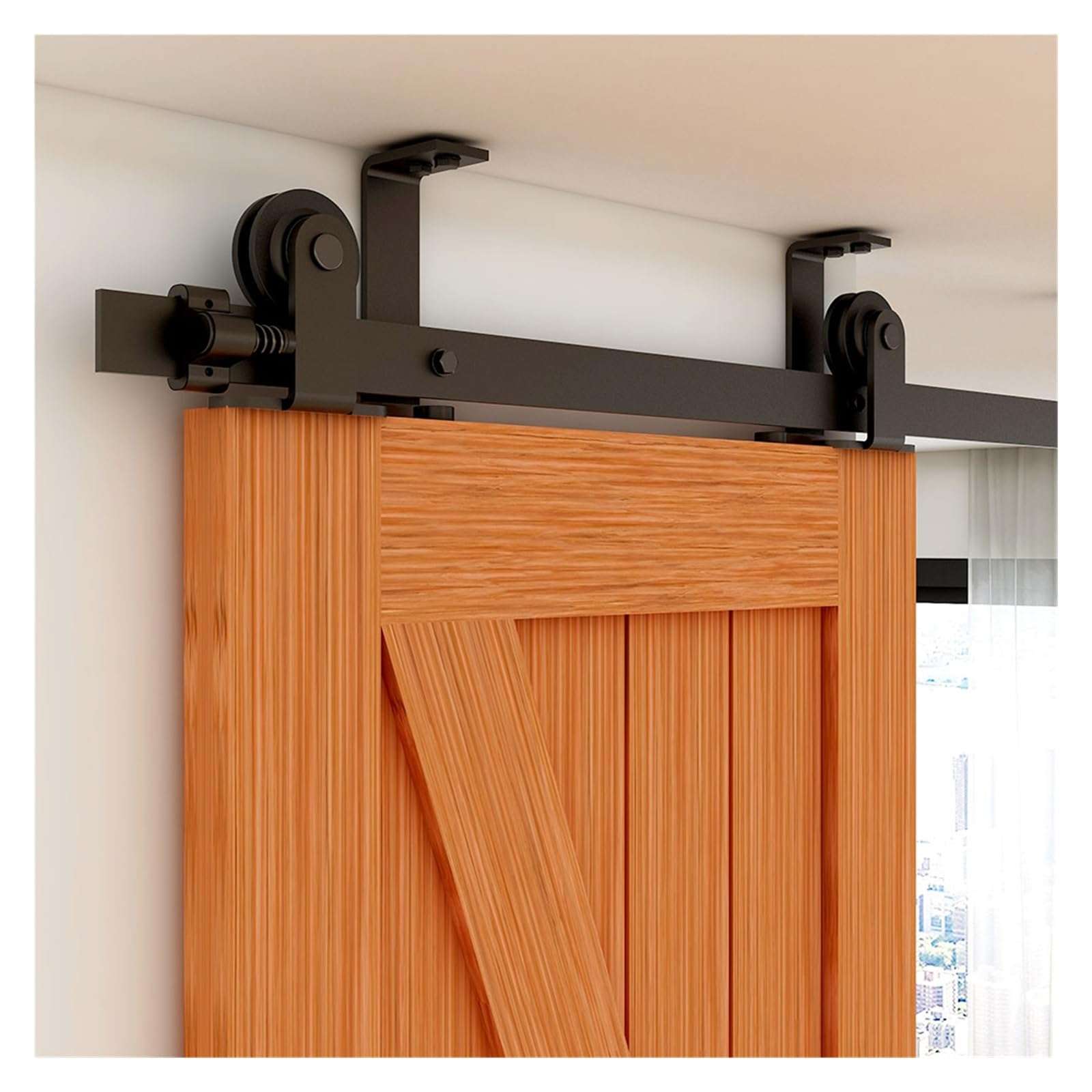 Ceiling Sliding Door Rail T Shape Roller Barn Door Hardware Kit, Rail Sliding Door for Interior Sliding Barn Door - Sliding Door Kit(7.3FT-223CM) 4