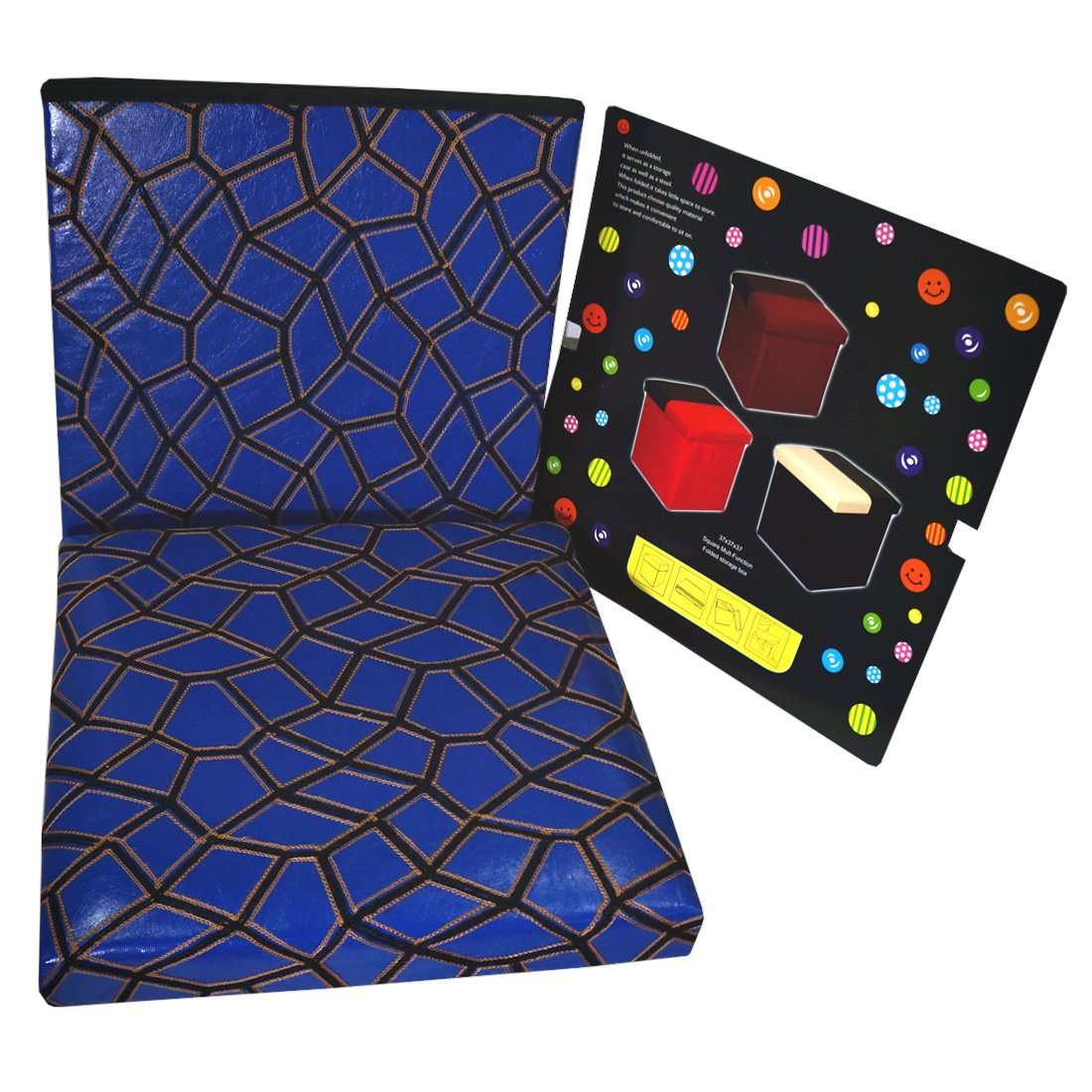 MUREN® Leather storage cums sitting stool-Portable & foldable storage sitting ottoman for storage & space saving-Blue 4