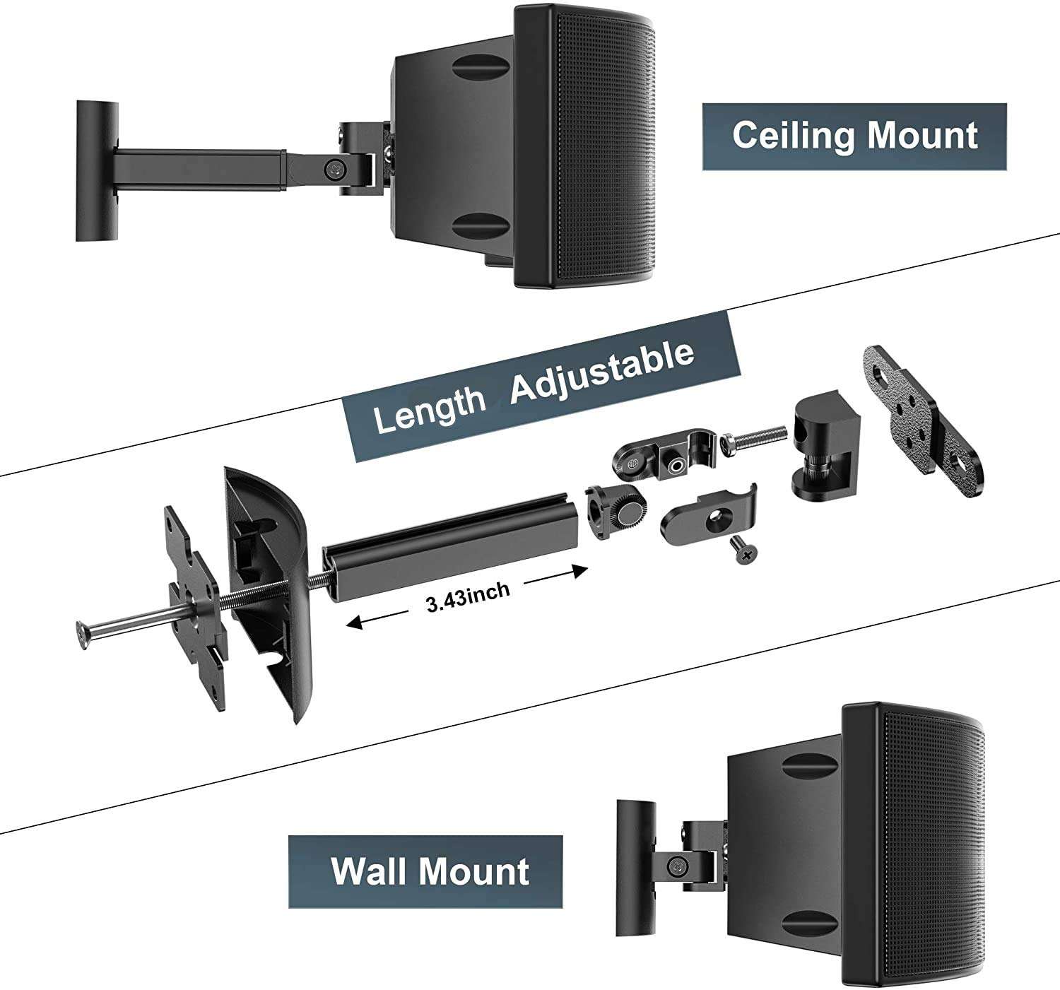 Wall Mount Brackets Compatible with Bose 161 Speaker and Bose Model 100 Speakers (Black) 2