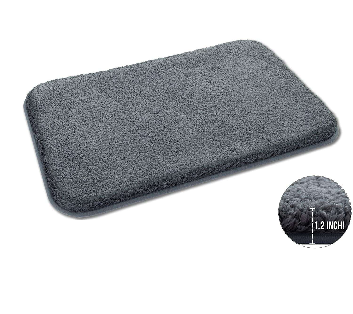 SIWAN | Anti-Slip Microfiber Soft Bath Mat, Size 40 x 60 cm - Bathroom Rugs - Suitable for Kitchen, Bedroom and Bathroom, Dry Fast Water Absorbent & Machine-Washable - Set of 1, Dark Grey Color 3