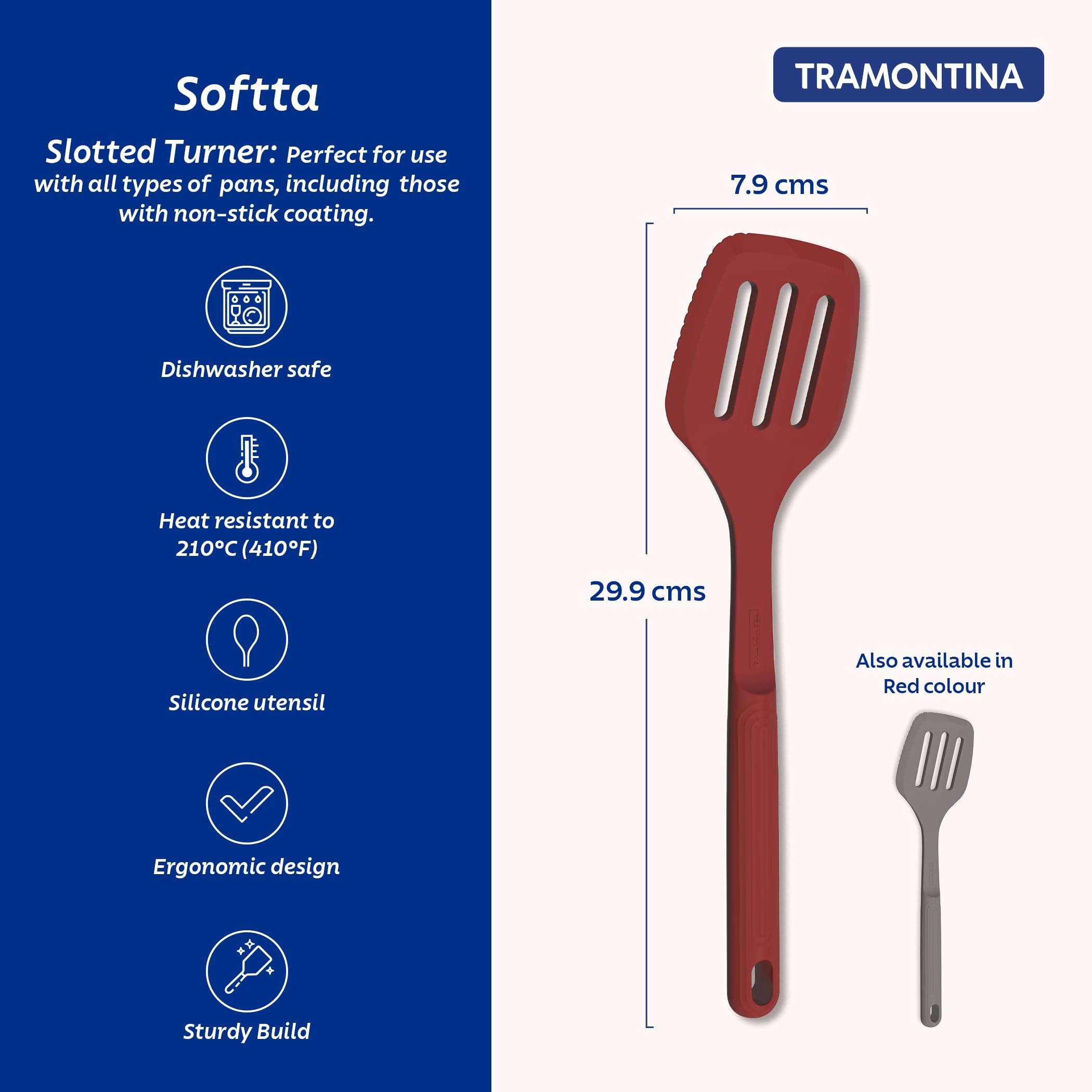 Tramontina Softta Slotted Spatula – Red Silicone Turner for Cooking, Frying & Flipping – Heat Resistant up to 210°C, Safe for Nonstick & Ceramic Cookware 3