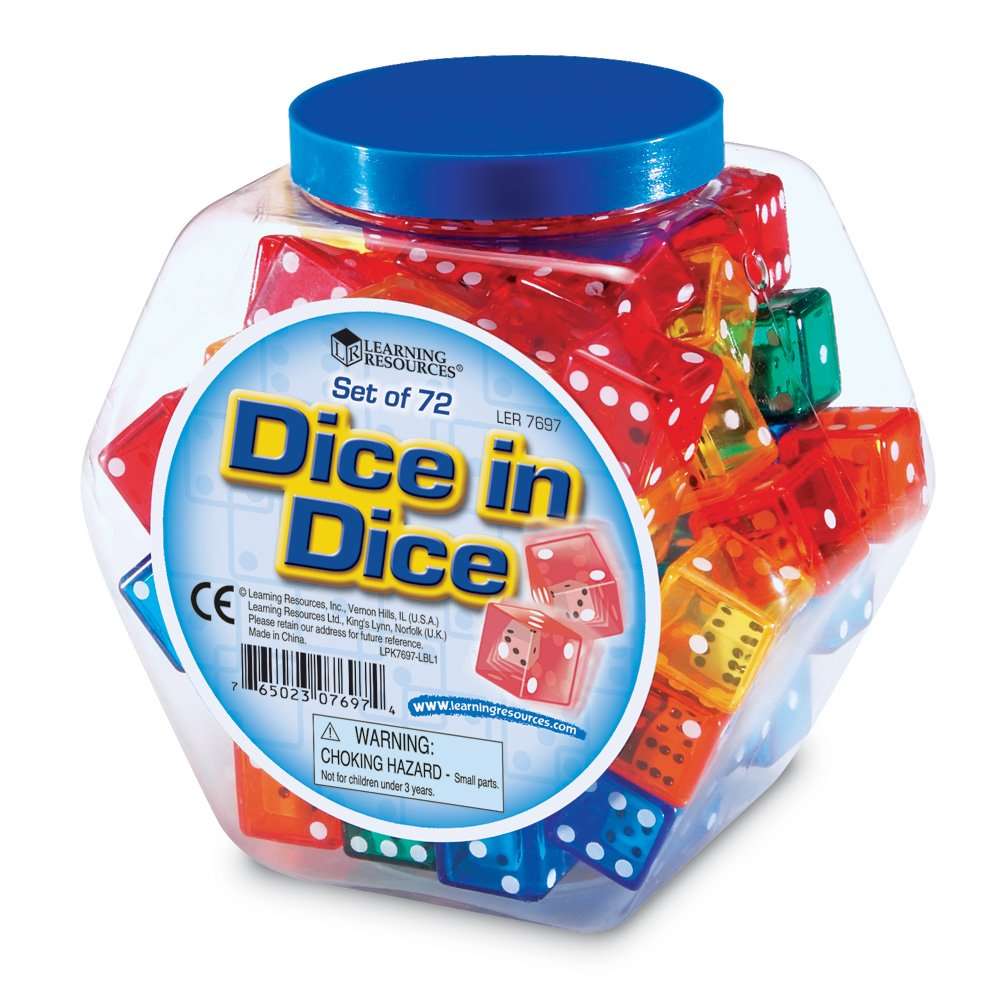 Learning Resources Dice In Dice Bucket, Math Toy, Manipulative, Set of 72, Ages 3+