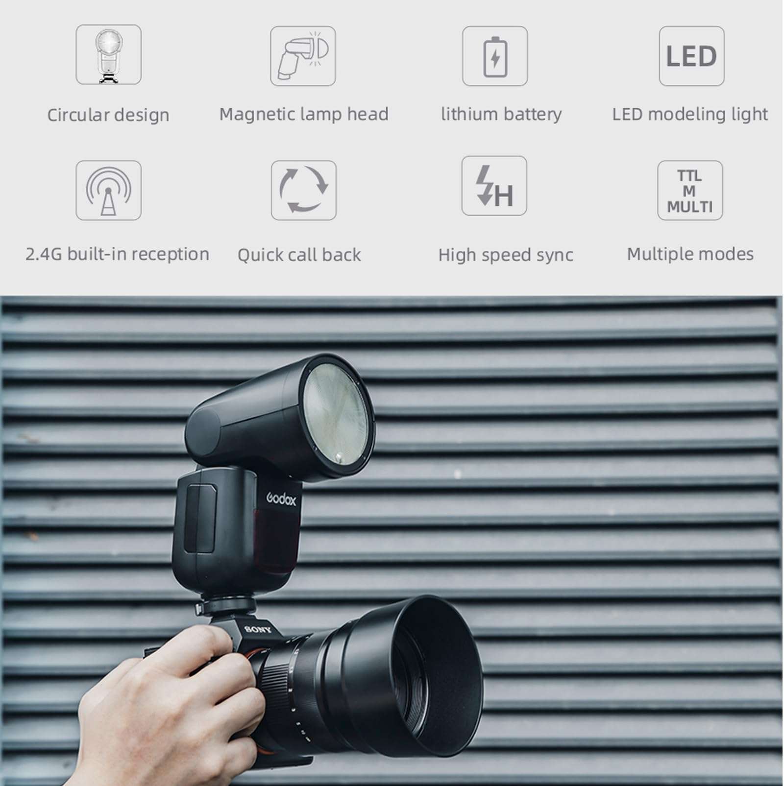 GODOX V1C V1 C Round Head Camera Flash Speedlite, 2.4G X Wireless HSS 76Ws Speedlight Flash for 6D 7D 50D 60D 500D 550D 600D 5