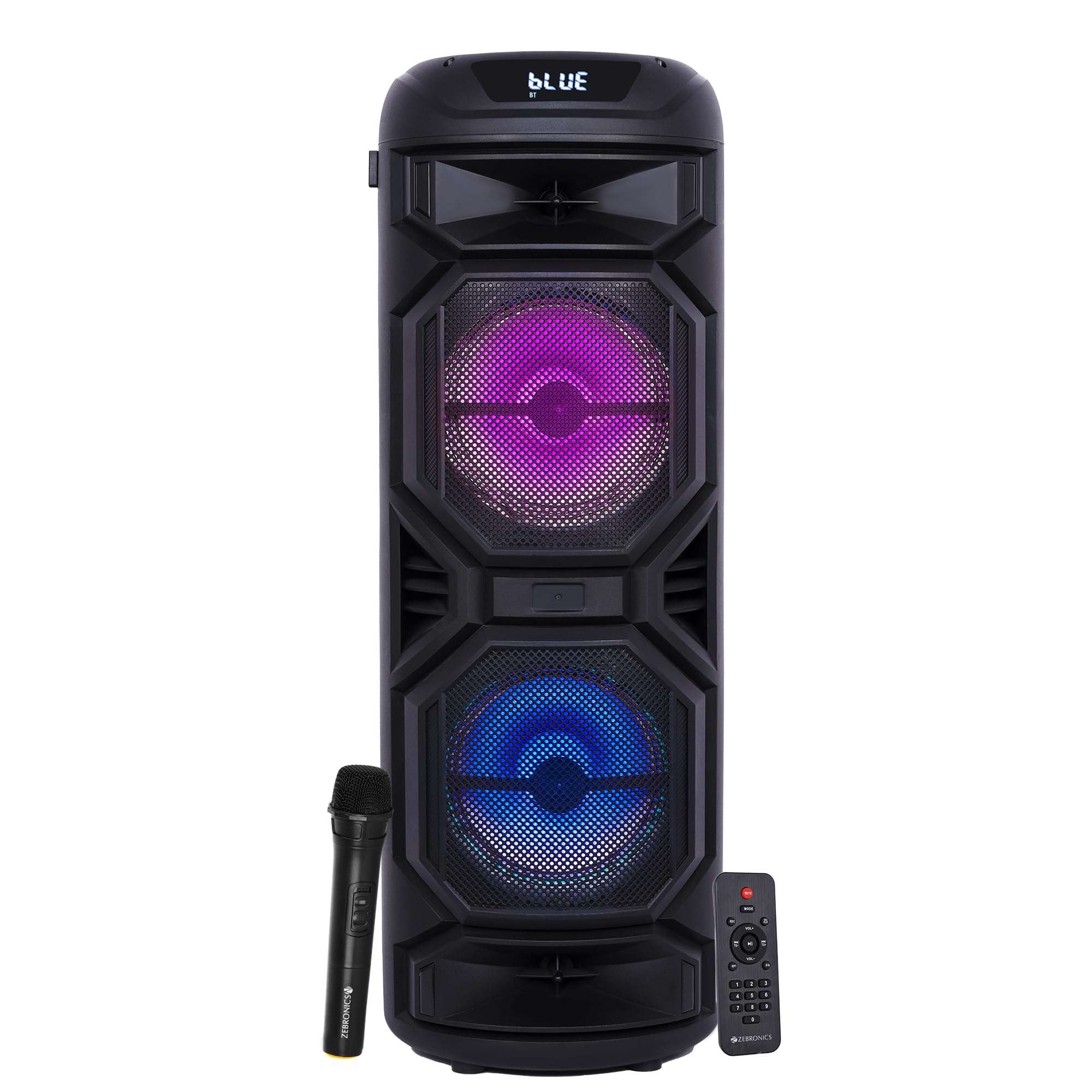 ZEBRONICS Thump 650 Trolley Party Speaker with 40W Output, Bluetooth 5.0, USB, mSD, AUX, FM, TWS, Wireless MIC, Full Panel Light Effect, LED Display, Up to 15h* Backup 1