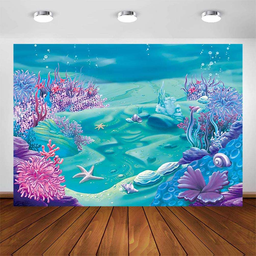 COMOPHOTO Under The Sea Mermaid Backdrop Deep Blue Sea Castle Shell Photography Background Child Kids Mermaid Themed Birthday Party Decoration Backdrops (8x6ft) 1