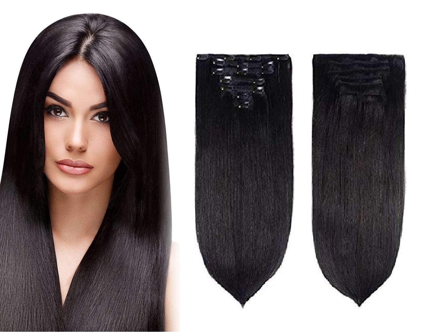 Confidence Real Clip In Human Hair Extension Black (20 Inches, 50 Gram)