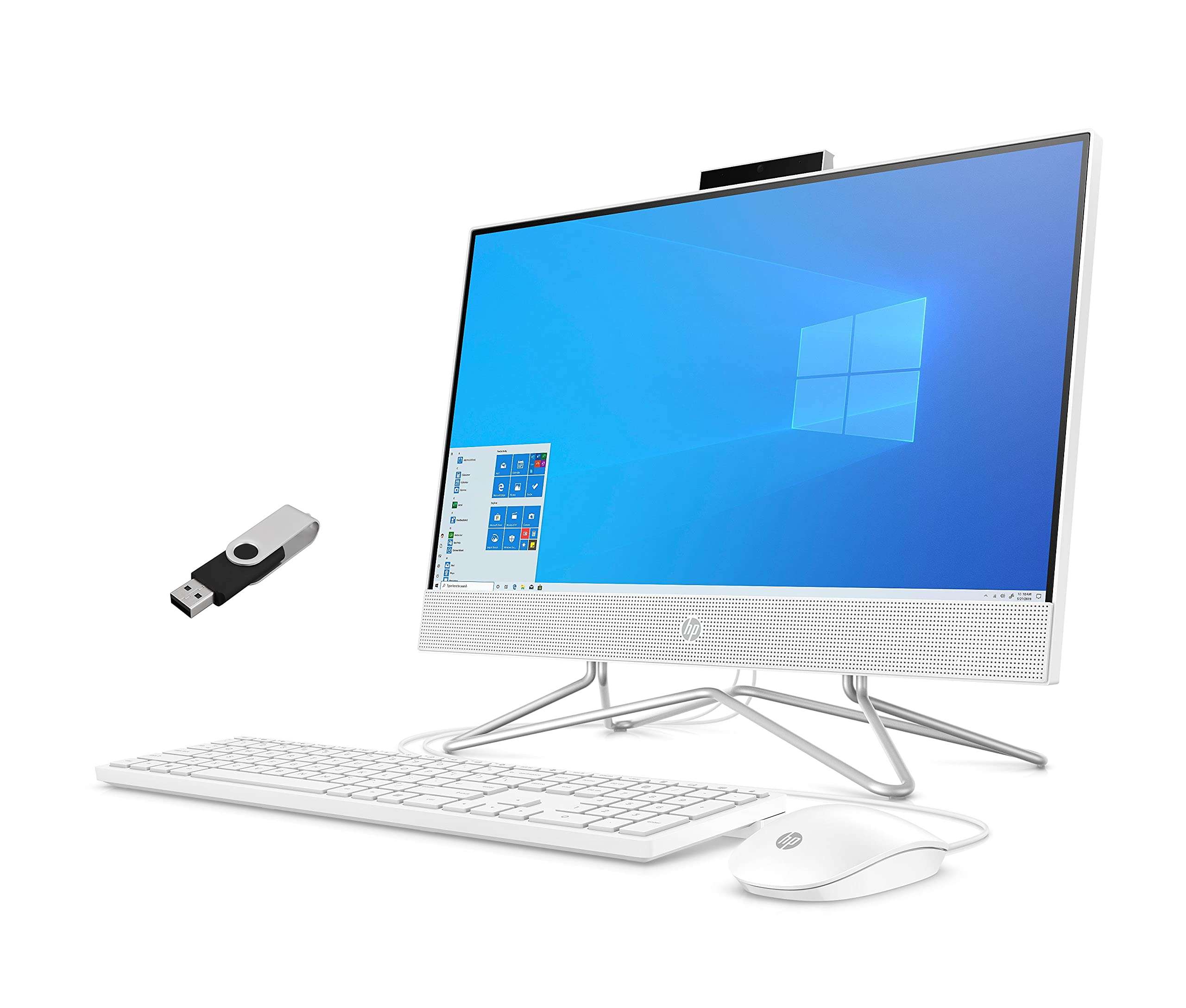 Newest HP 24-inch FHD All-in-One Desktop Computer - Dual-Core AMD Athlon Silver 3050U - 8GB DDR4 RAM-256GB SSD - DVD-RW - WiFi Bluetooth - Windows 10 Pro - Snow White w/ 32GB USB Drive (HP-24-DD00) 1
