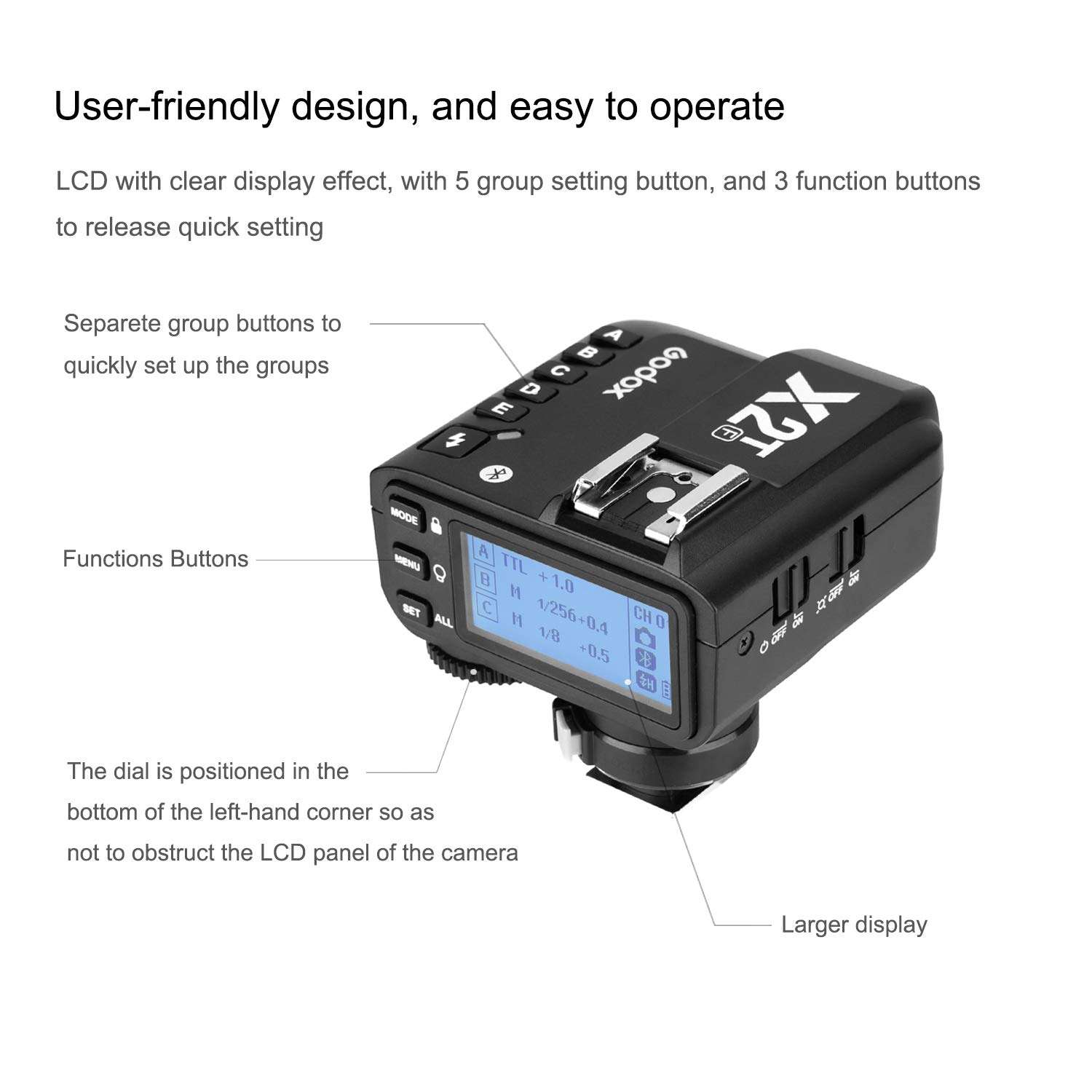 Godox X2T-F TTL Wireless Flash Trigger for Fujifilm, Support 1/8000s HSS Function, 5 Dedicated Group Button and 3 Function Button for Quick Setting 2