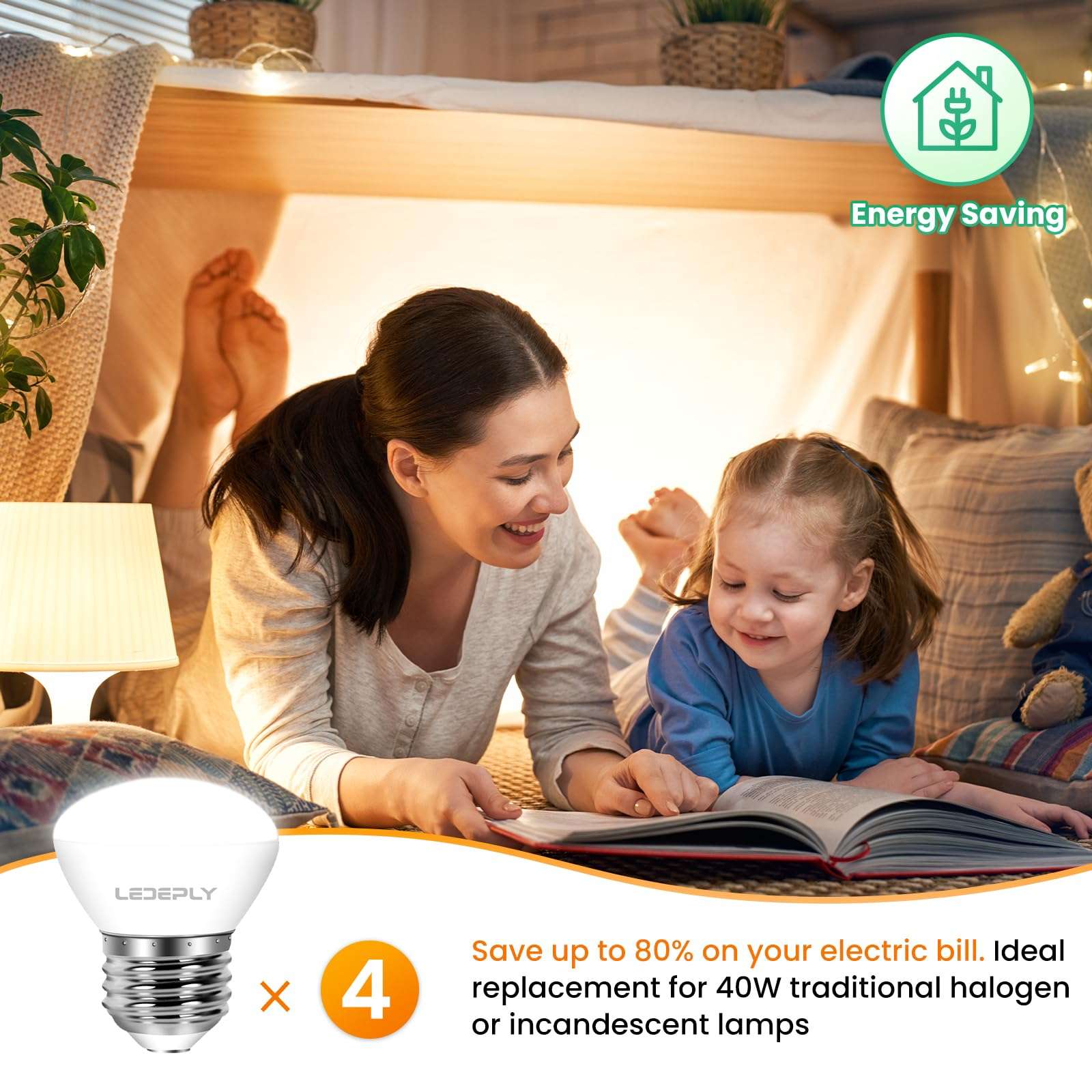 LEDEPLY R14 LED Bulb, 4W=40W, Dimmable, Medium E26 Base, Mini LED Reflector Floodlight Bulb, 400 Lumens, 2700K Warm White, 4 Pack 3