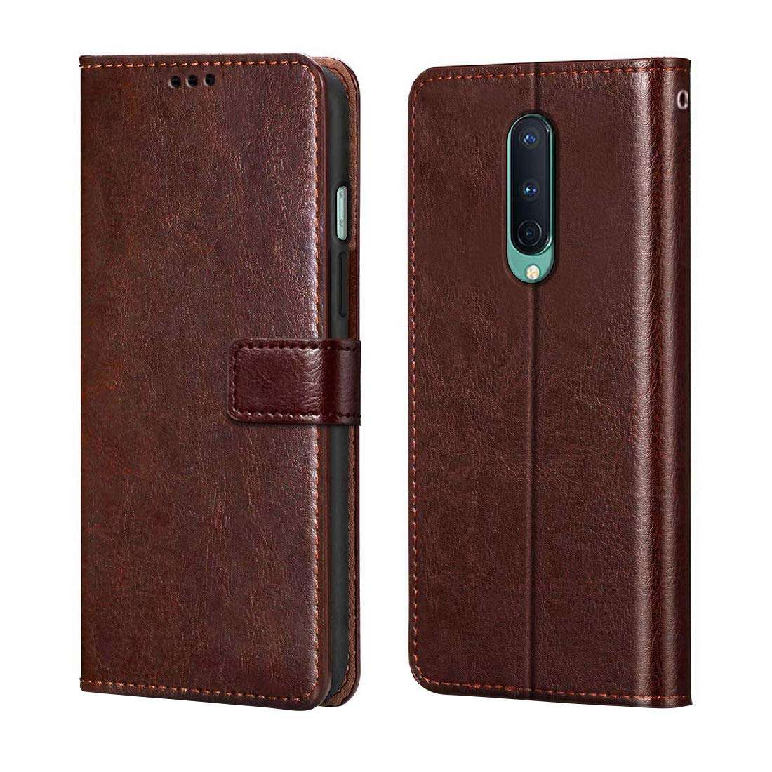Casotec Flip Cover Compatible with OnePlus 8 | Premium Leather Finish | Inbuilt Pockets & Stand | Flip Cover Back Case for OnePlus 8 (Brown) 1