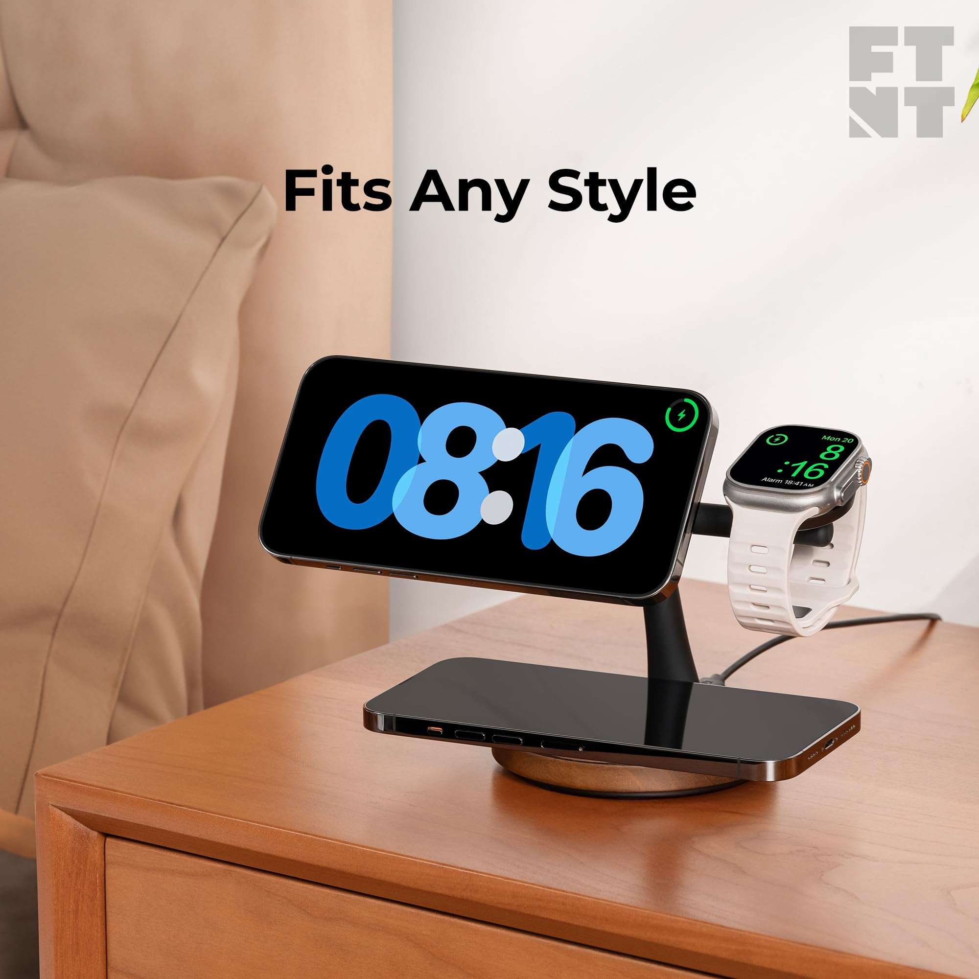 ZenStand Wireless Charging Station, 3 in 1 Charger, Genuine Wood Design, Compatible with MagSafe, Compatible with Apple Watch, Desk Accessory, 15W, Charger Station, Power Adapter/Cable Not Included 5