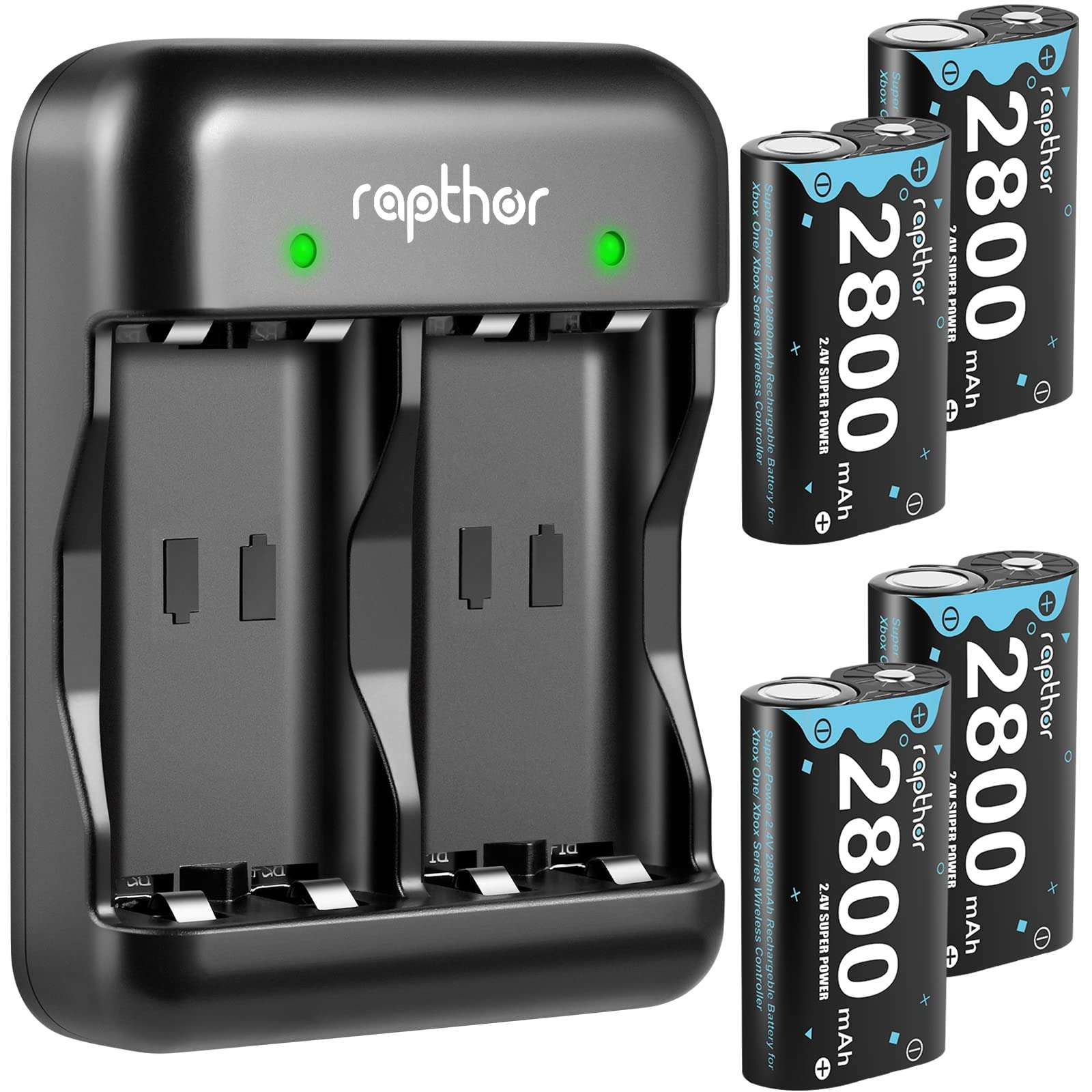 Rapthor 4X 2800mAh Rechargeable Battery Pack for Xbox One/Series Controller, High Power Battery Pack with Fast Charger for Xbox One/Xbox Series X|S/Xbox One S|X|Elite (4 Battery Packs+1 Charger) 1