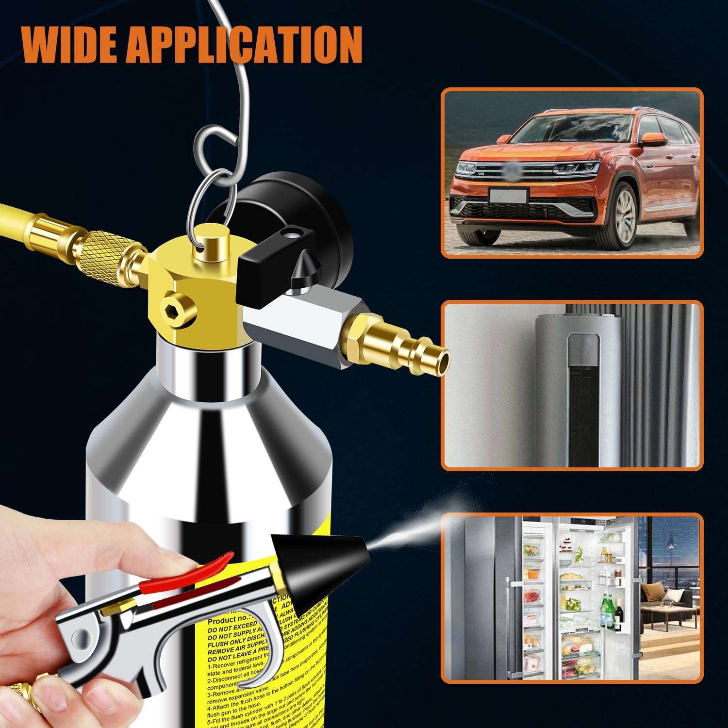 ADAFIRST AC Flush Kit, Automotive Air Conditioner System Clean Canister Flushing Gun Tool Set for Cleaning Auto R134A R404A R410A HVAC Hose Condenser Evaporator, with 220PSI Gauge Air Plug Fittings 3