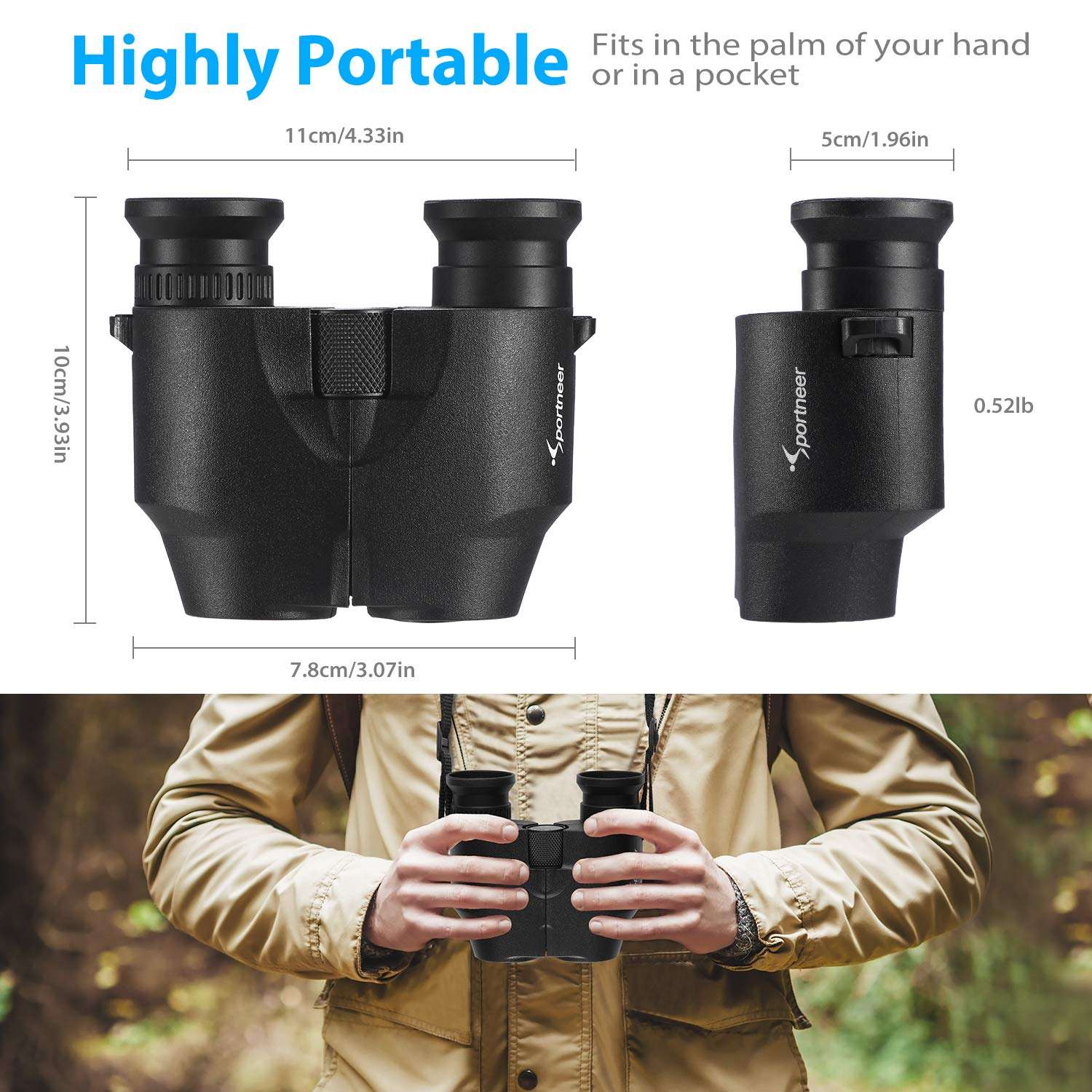Binoculars for Adults and Kids, Sportneer 10x25 Waterproof Binoculars for Adults Compact Binoculars with 15mm Foldable Soft Eyepiece for Hunting Hiking Bird Watching Concerts Outdoor 4
