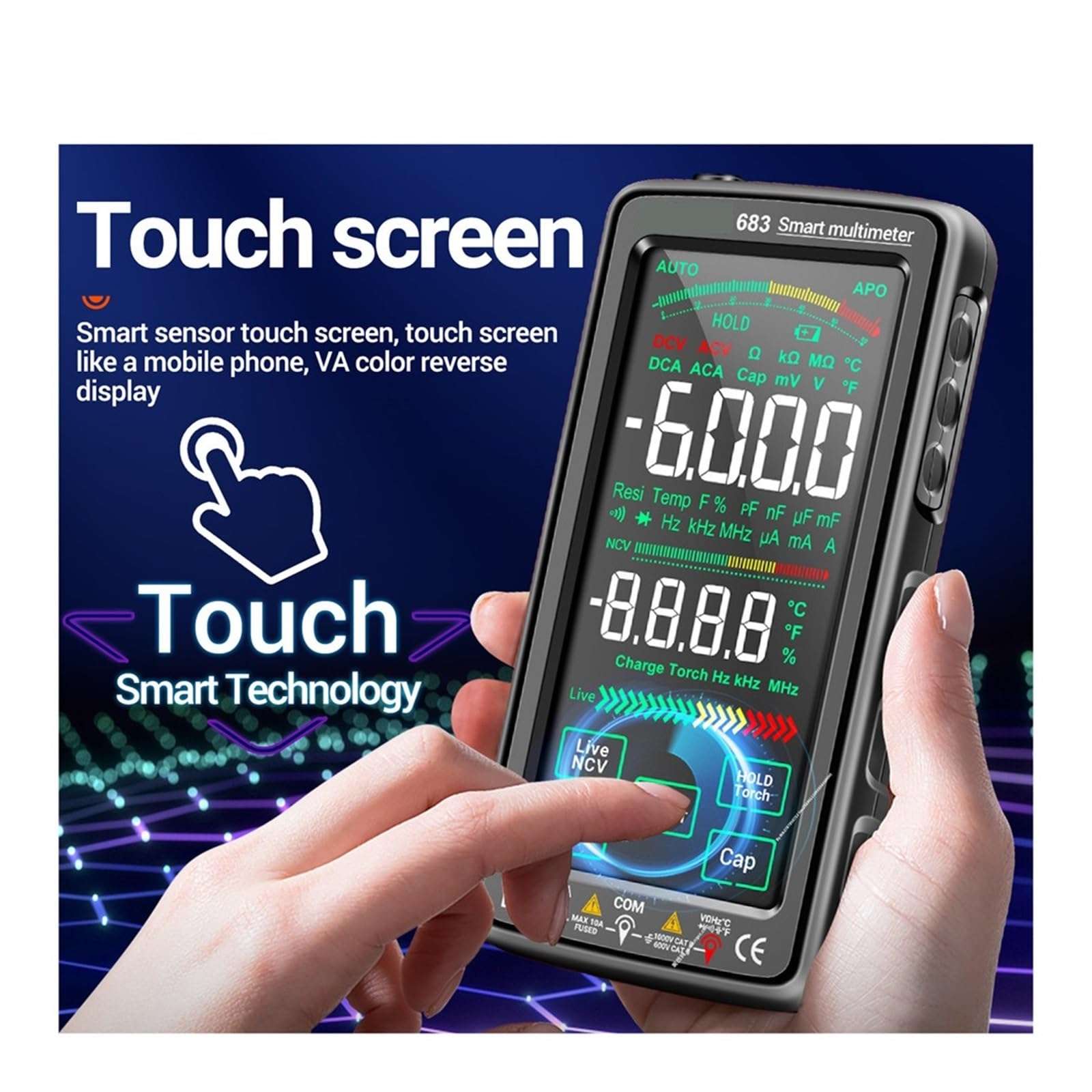 LIBODD Smart Digital Multimeter Rechargeable Capacitance Meter Ohm Diode Tester 6000 Counts AC/DC Measuring Tools(683 Red) 4