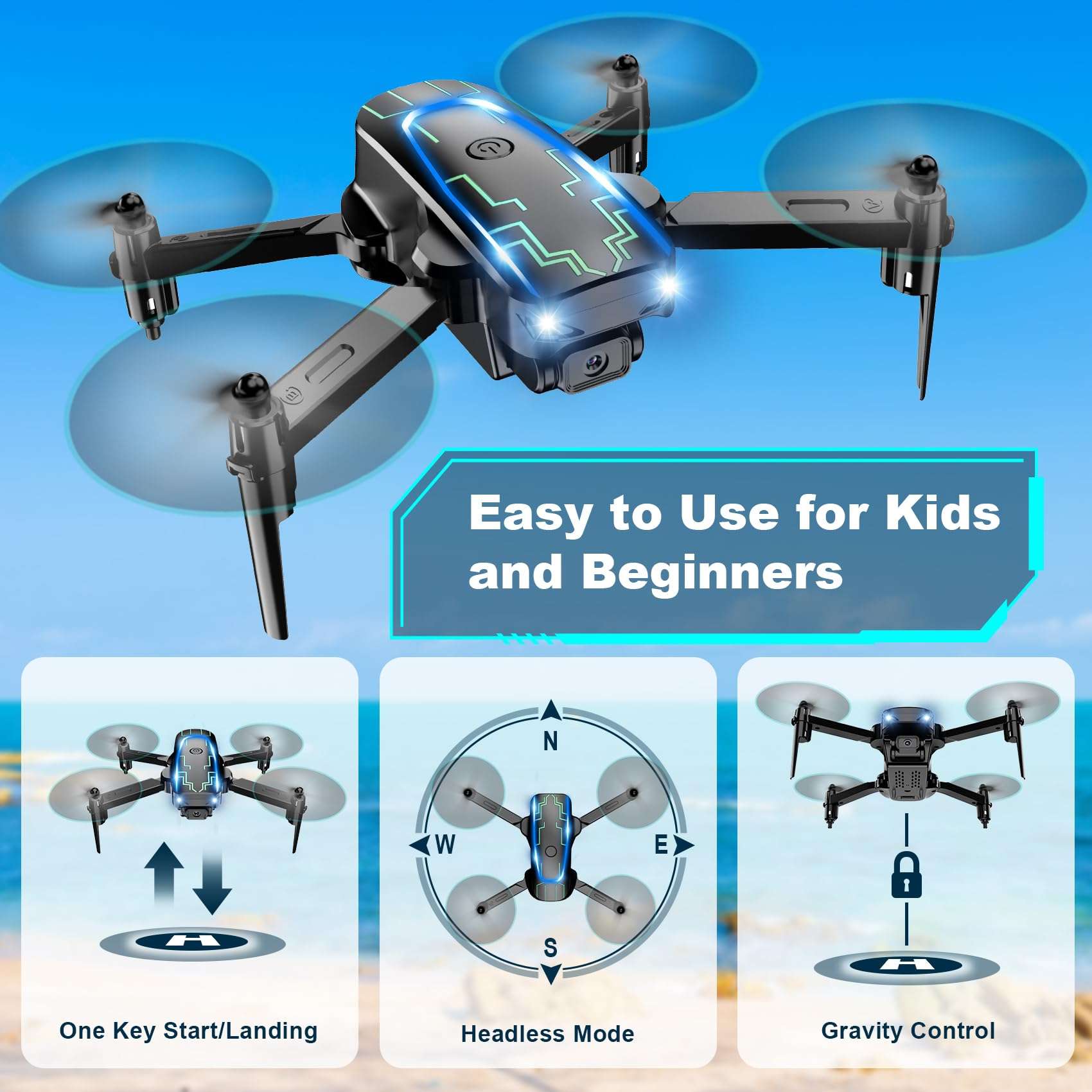 Mini Drone with Camera, Drones for Kids Adults, Boys Gifts, 1080P HD Foldable Drone with Gravity Control, Gestures Selfie, Altitude Hold, One Key Start, 3D Flips, 2 Batteries, Toy for Boys Girls 3