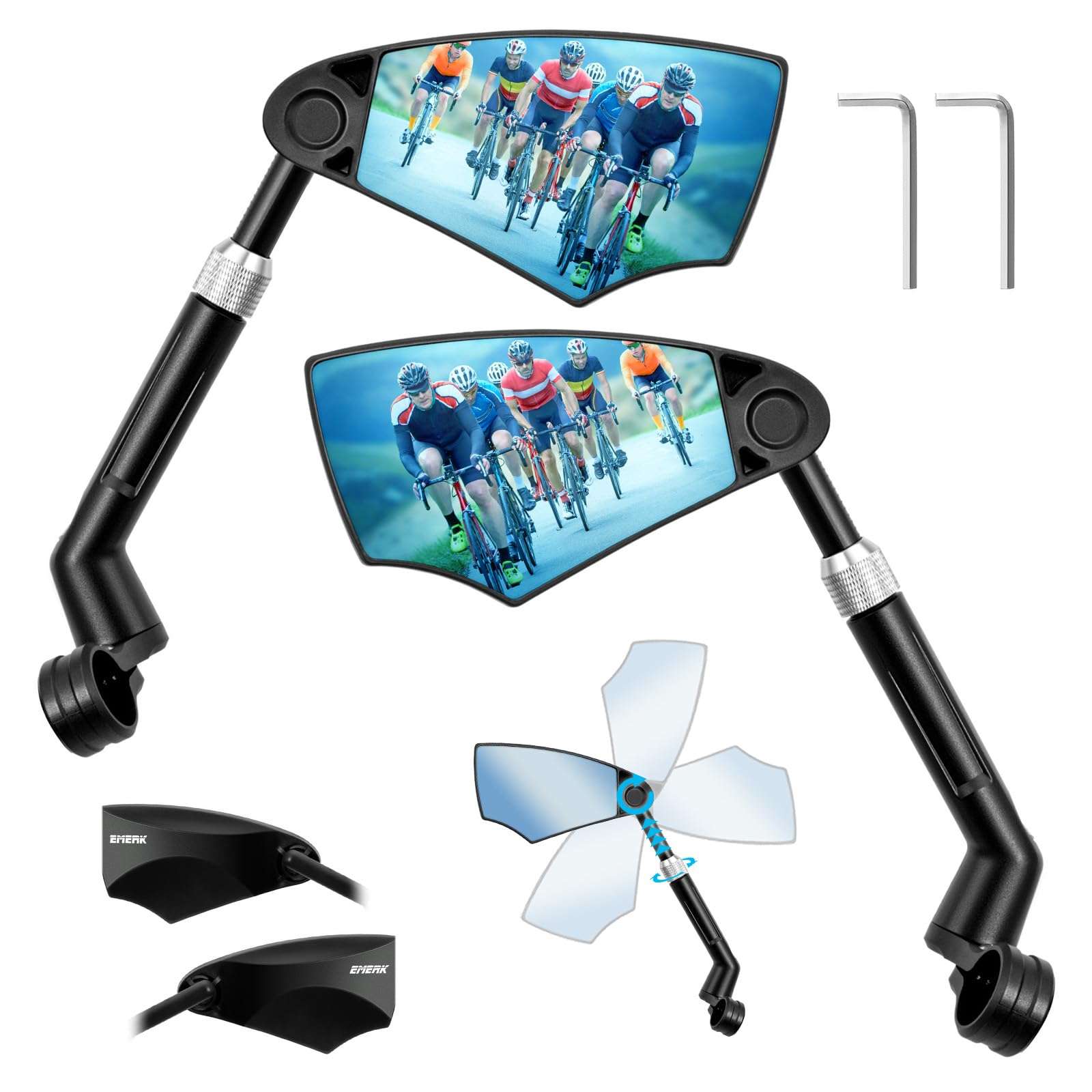 EMERK Anti-Glare Handlebar Bike Mirror: Bike Rear View Mirror With Retractable & 360° Adjustable Lens, HD Blast-Resistant Bicycle Mirror For 20-23mm Handlebar (Pair) 1