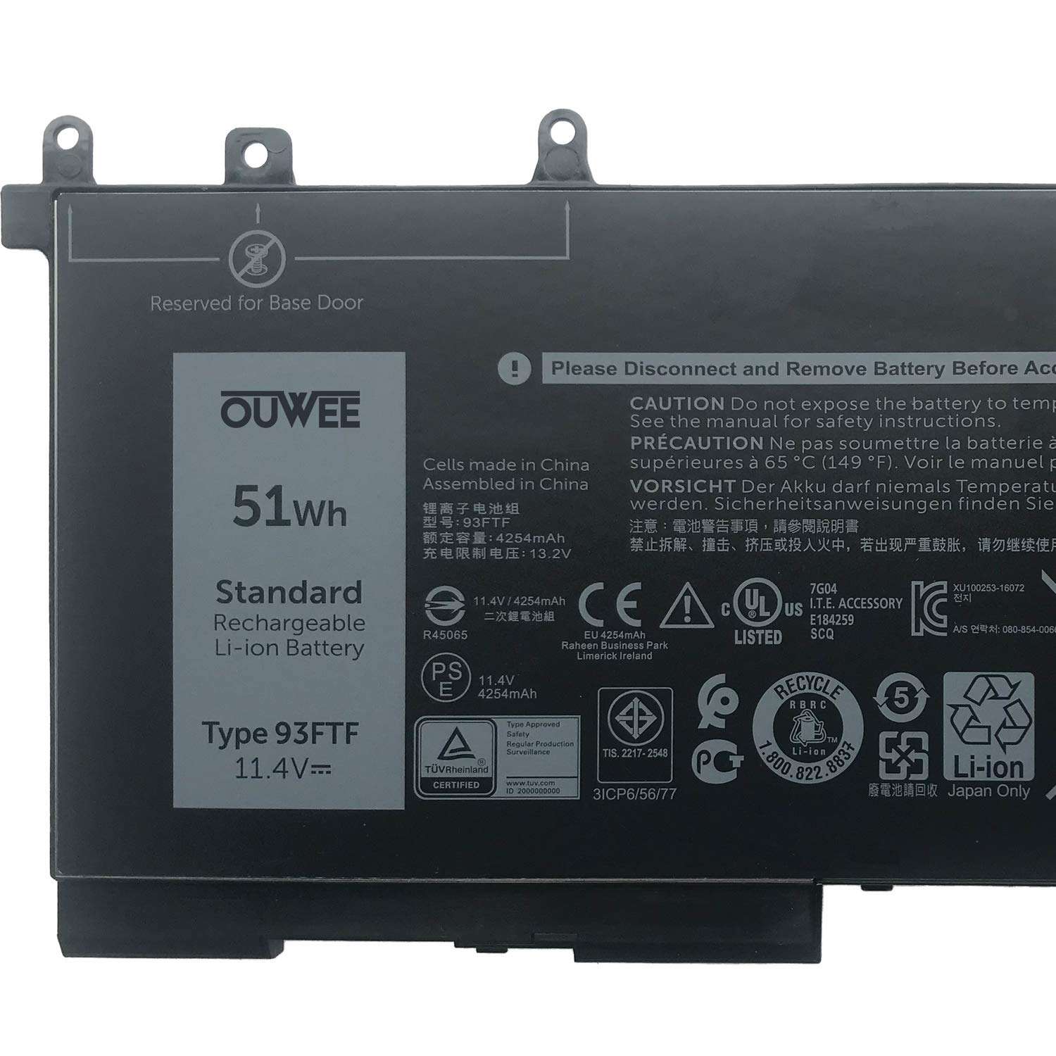 OUWEE 93FTF Laptop Battery Compatible with Dell Latitude 5280 5288 5290 5480 5580 5490 5590 5491 5591 5495 5488 Precision 3520 3530 Series 3DDDG 0D4CMT 083XPC 4YFVG 0DJWGP 11.4V 51W 4254mAh 3-Cell 3