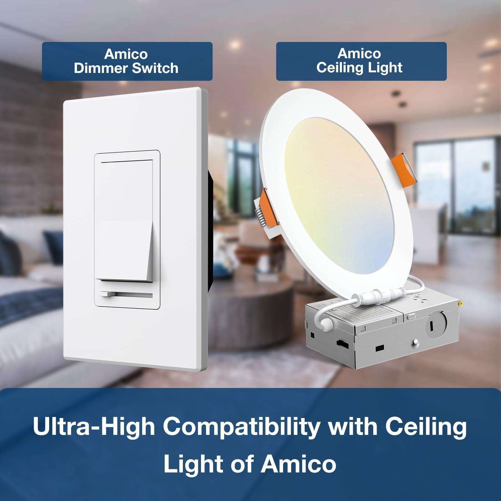 Amico 6 Pack Dimmer Light Switch & Amico 6 Pack 2 Inch 5CCT LED Recessed Lighting 5