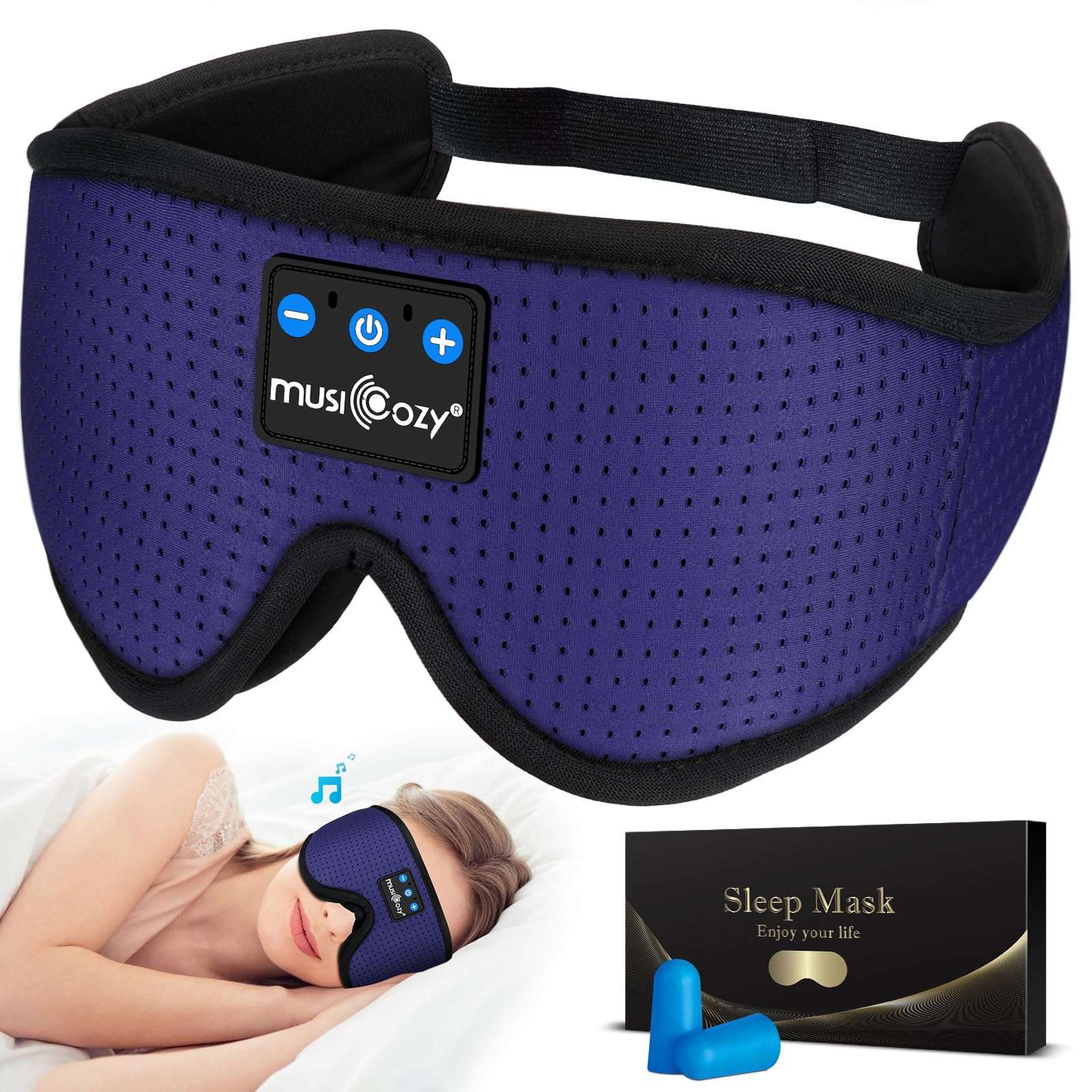 MUSICOZY Sleep Headphones Breathable Bluetooth Headband 3D Sleeping Headphones, Wireless Music Eye Mask Sleep Earbuds for Side Sleeper Women Men Office Air Travel Cool Tech Gadgets Unique Gifts 1