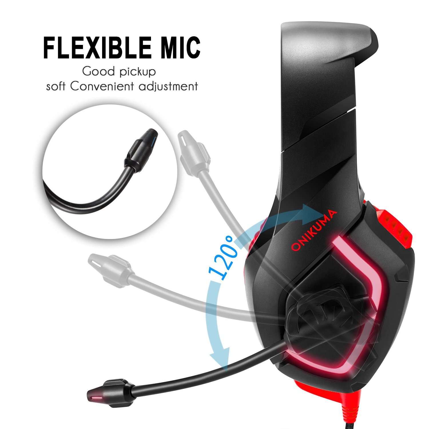 ONIKUMA K1B Stereo Gaming Headset with Mic, Controls and LED light for PC, PS4, Xbox and Mobiles (Black/Red) 2