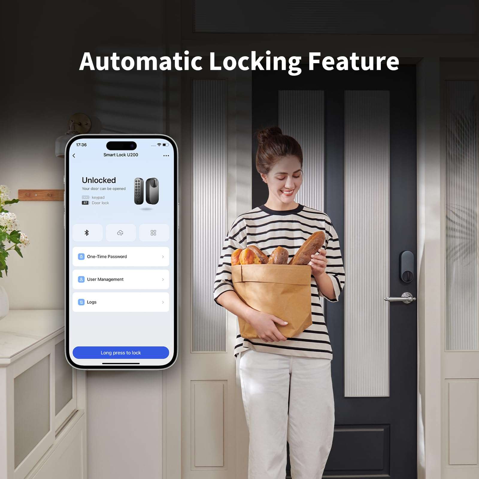 Aqara Smart Lock U200 (Fingerprint Keypad Included), Matter Over Thread, Keyless Entry Door Lock with Apple Home Key and Rechargeable Battery, Supports Apple Home, Alexa and SmartThings, Silver 5
