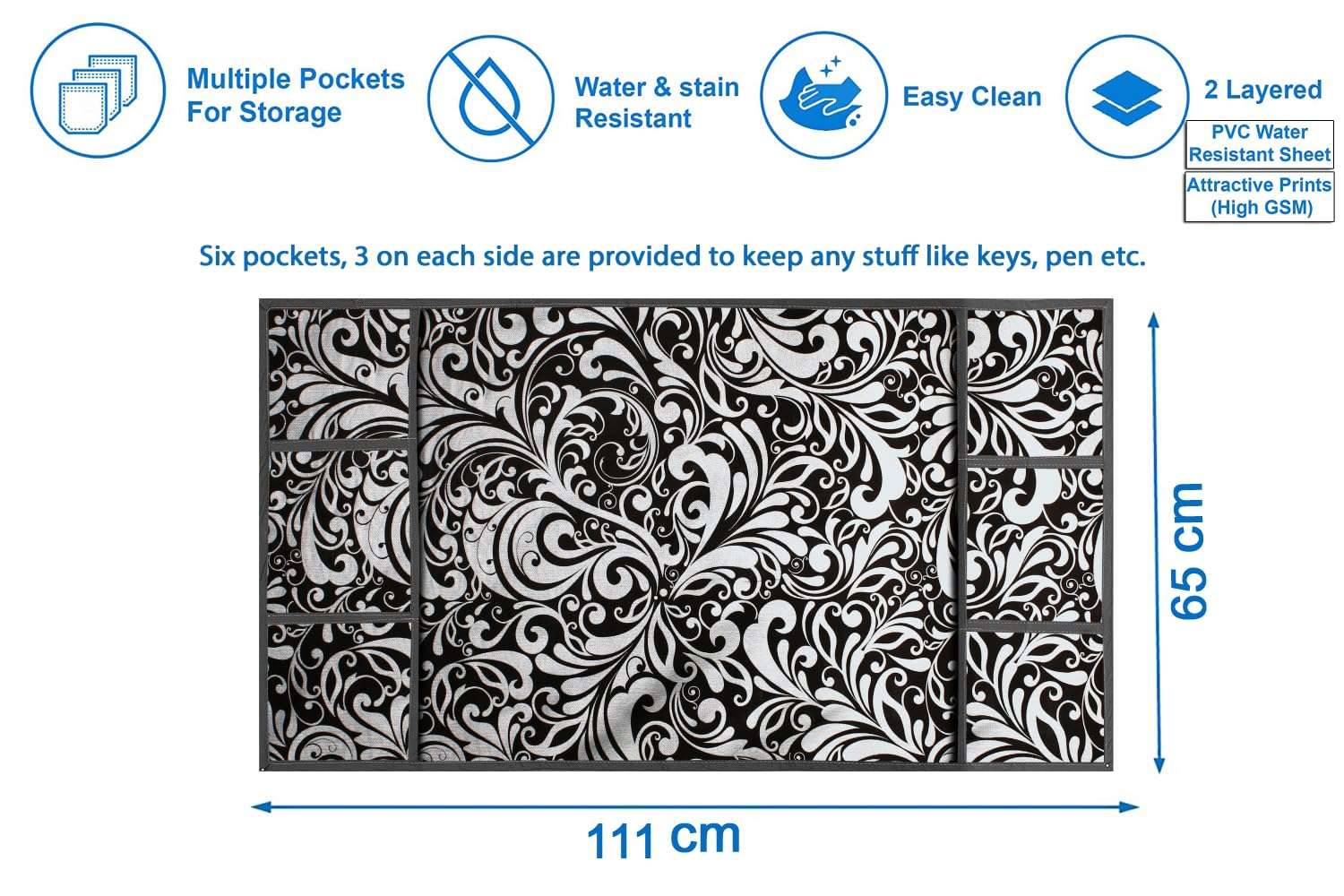 The Furnishing Tree Fridge Top Cover Compatible for Samsung RT37C4512BX/HL, 322 LTR WxL 65x111 in CM Floral Pattern Black 4