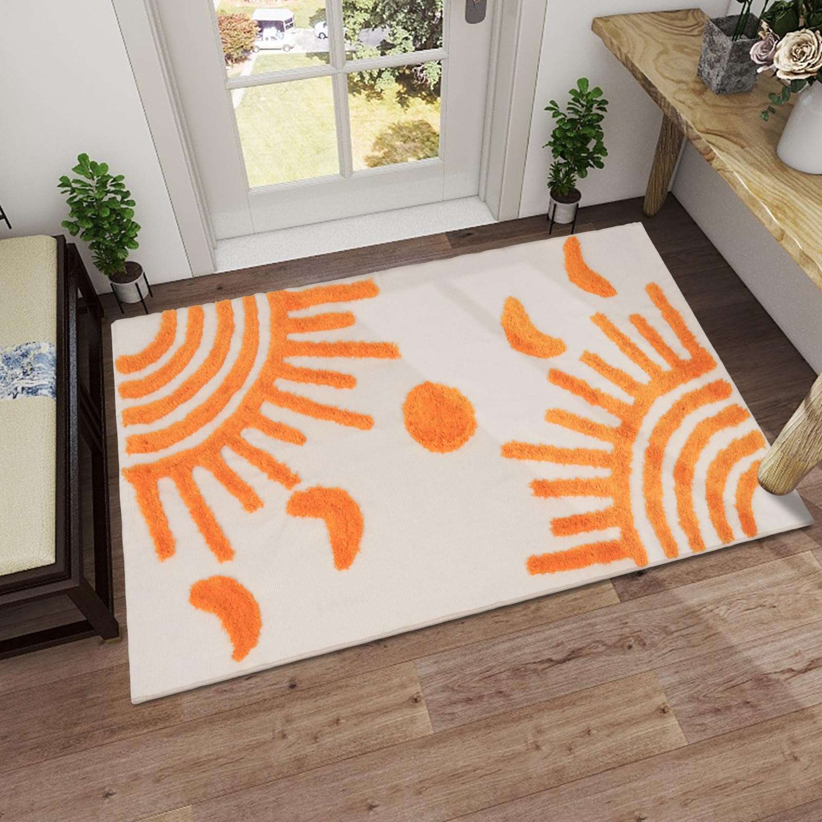 AKASISRUG Boho Rug 3'x5' Sun and Moon Tufted Area Rug, Large Washable Rugs Nursery Rug, Living Room Rug Cotton Woven Beige Area Rugs for Bedroom Dorm Kids Room Office (3'x5') 4