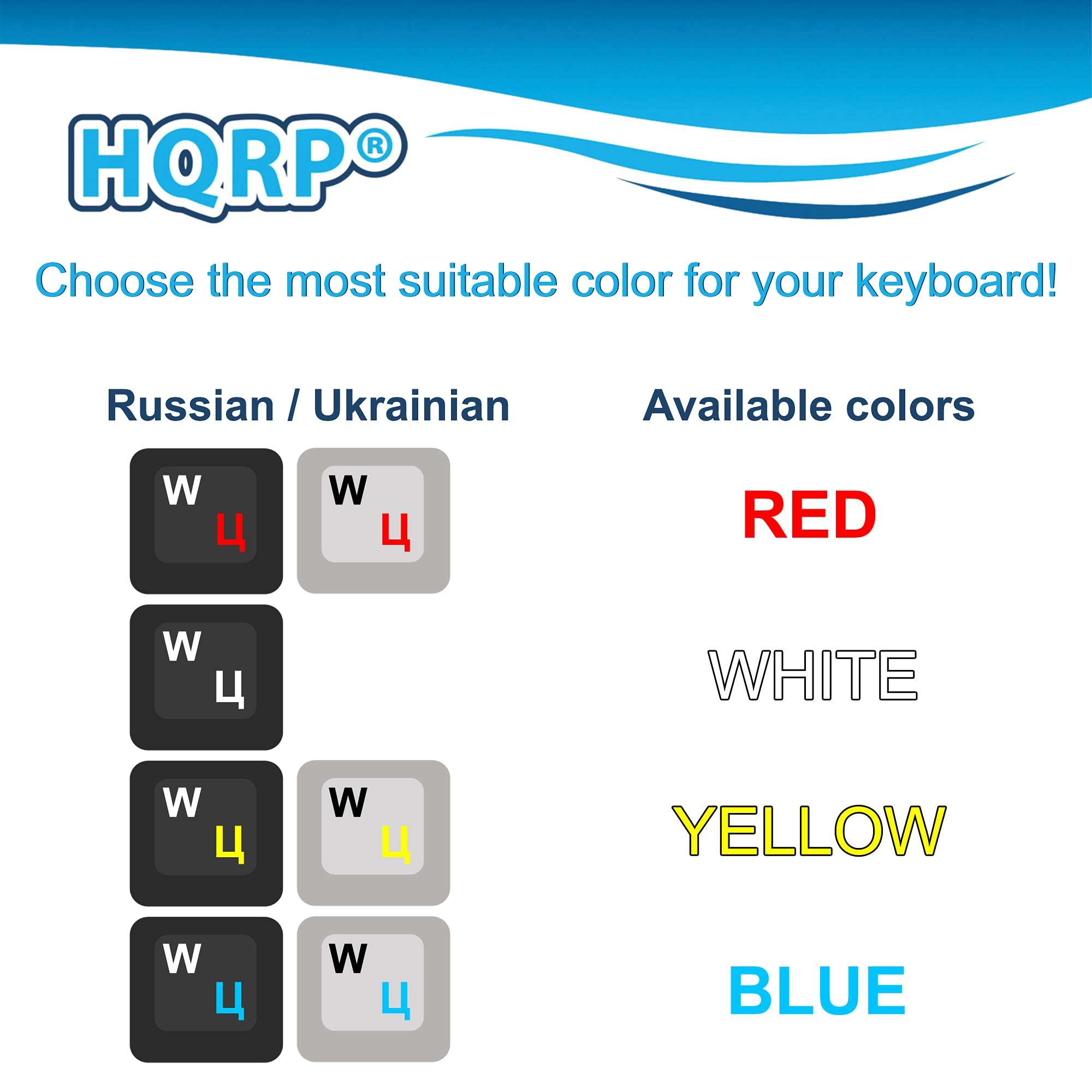 HQRP 2-Pack Cyrillic Alphabet Russian/Ukrainian Laminated Keyboard Stickers On Transparent Background with Blue Lettering for All PC Computers 6