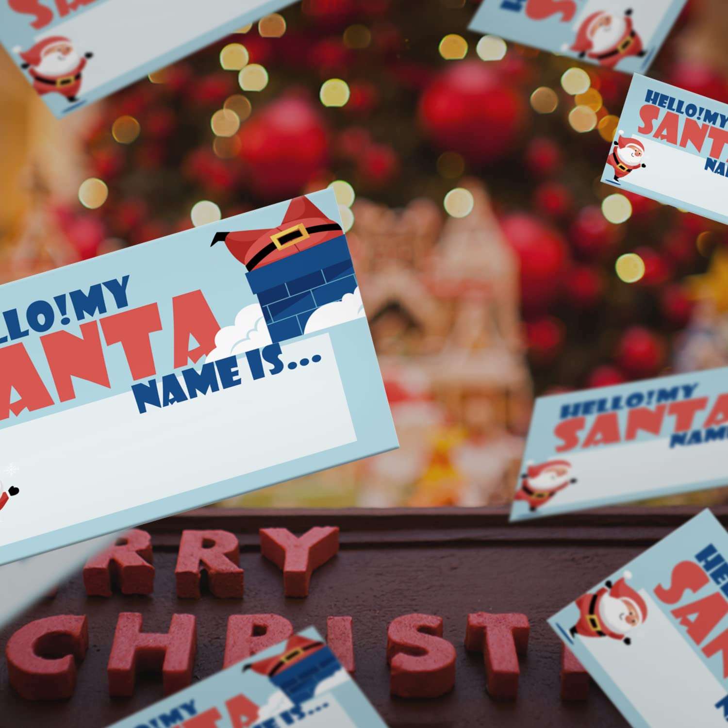 What's Your Santa Name Game, 1 Santa Theme Sign and 50 Name Tag Stickers, Christmas Party Games, Birthday Game for Kids and Adult Parties, Activity Game for Office or Class | JRKP055L 5