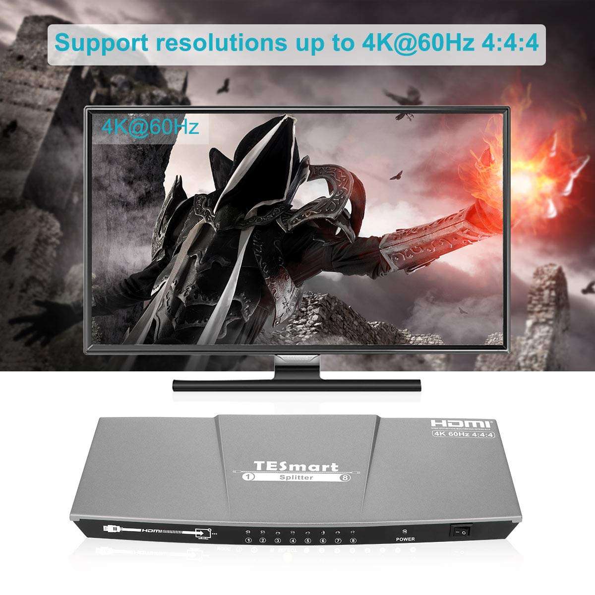 TESmart 4K HDMI Splitter 1x8 Ultra HD 4K 60hz 4:4:4 Powered 1 in 8 Out HDMI Splitter Compatible with PC PS3 Xbox-HDMI, HDCP, HDR, RGB, YUV, 18 Gbps 5