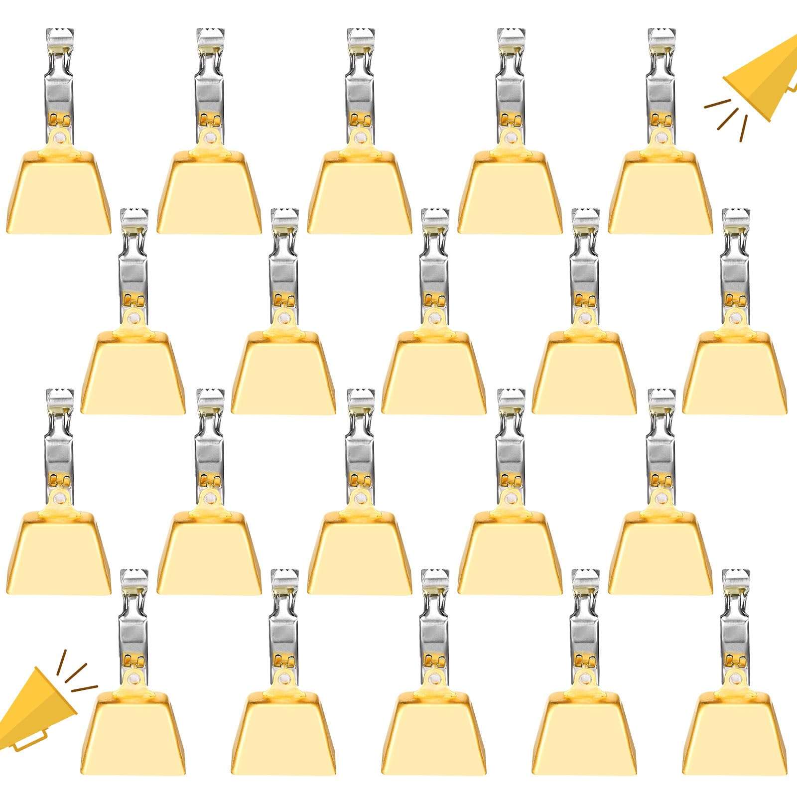 Soulchen 20 Pcs Gold Fishing Bells Fishing Pole Gold Catfish Bells Alert with Clamp Clip on Poles Catfishing Equipment Angling Rings Ice Accessories for Angling Rod Tips