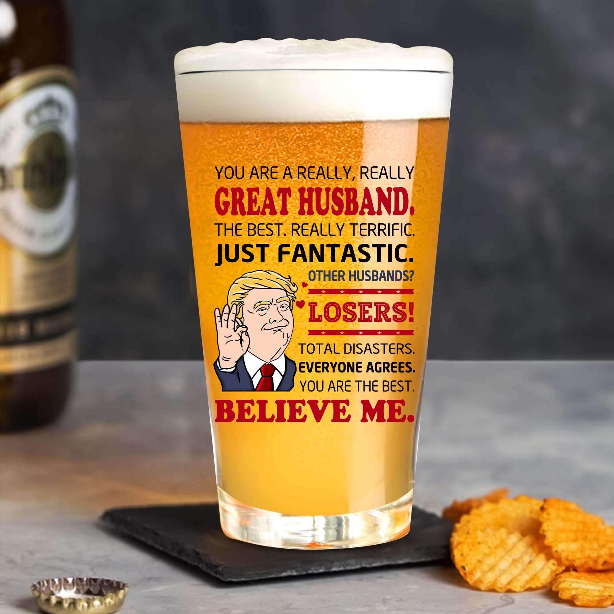 JYOGEJ Husband Gifts - Beer Pint Glass For Hubby - Great Husband Gift - Father's Day, Birthday Gift Idea For Husbands From Wife, Bride - Beer Glass 16OZ For Men 3