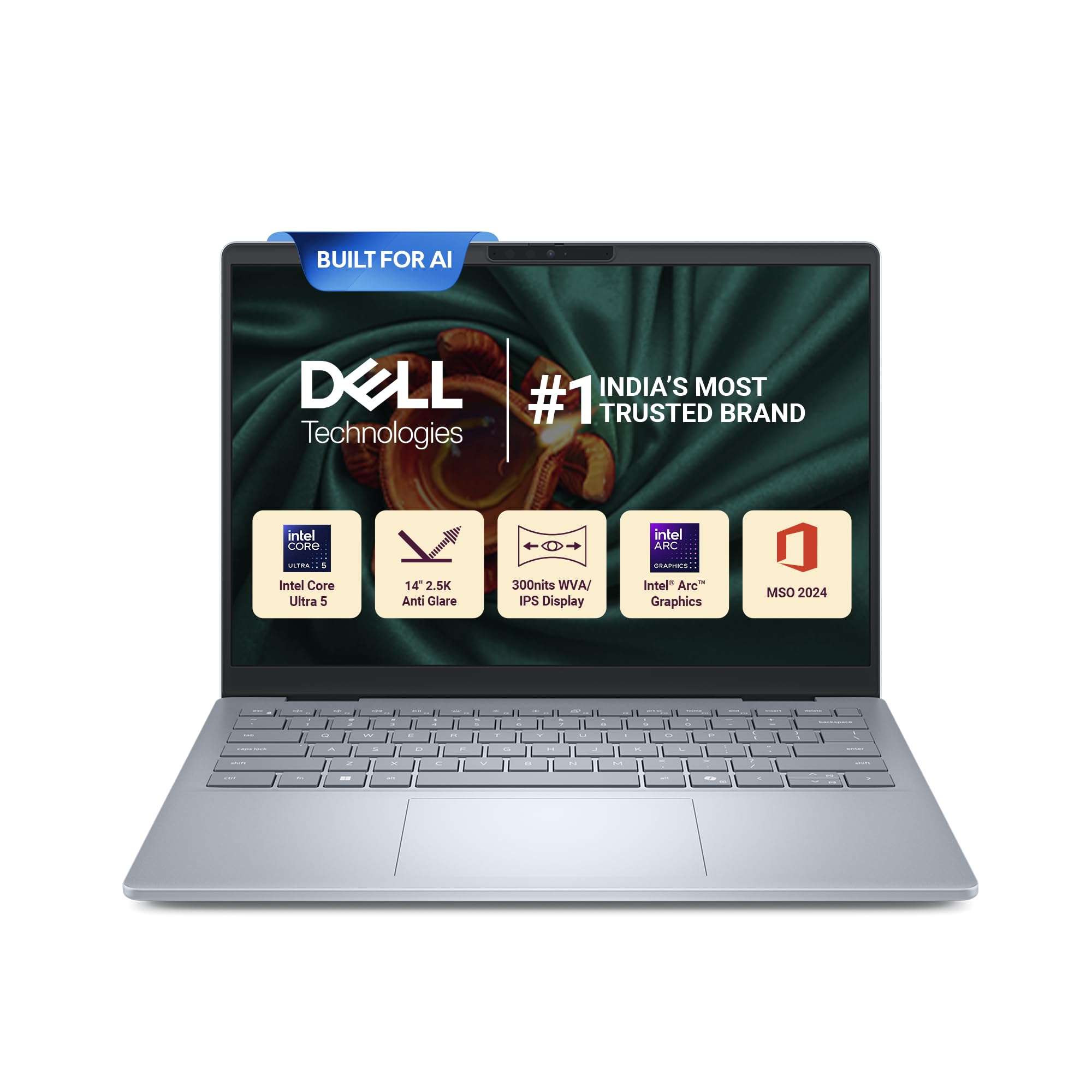 Dell DB14250 14" (35.56 cm) AI Laptop Intel Core Ultra 5 226V Processor, 16GB RAM, 512GB SSD, ARC Graphics, 2.5K Display, IPS ComfortView Plus, 300nits. Backlit KB, FPR, Win 11, Thin & Light, Ice Blue 1