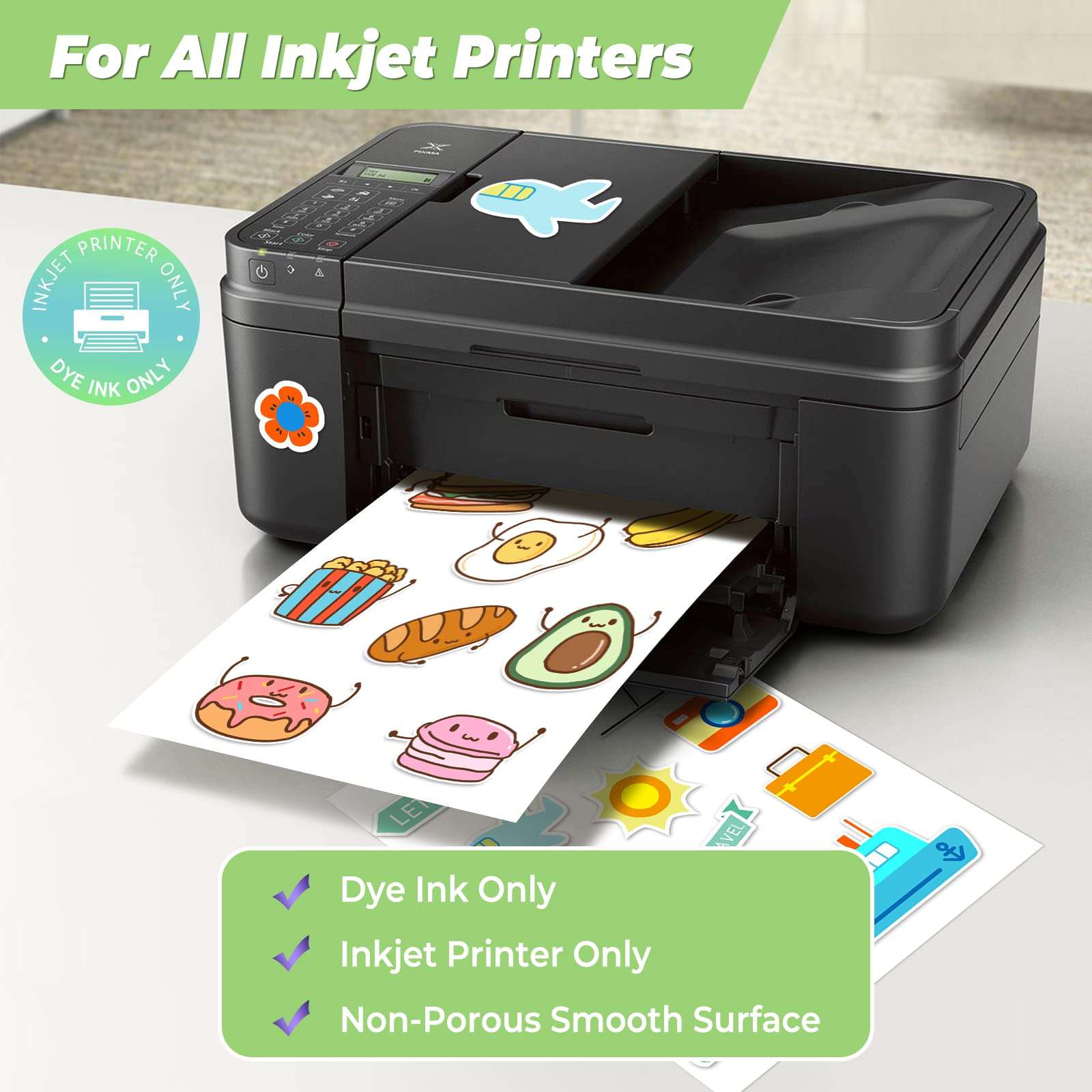 Topcolor Sticker Photo Paper 8.5 x 11 Inch Glossy Photo Quality Paper 50 Sheets Self-Adhesive Paper for Inkjet Printers Sticky Paper Printable White, 135 gsm, 50 Count Pack 2